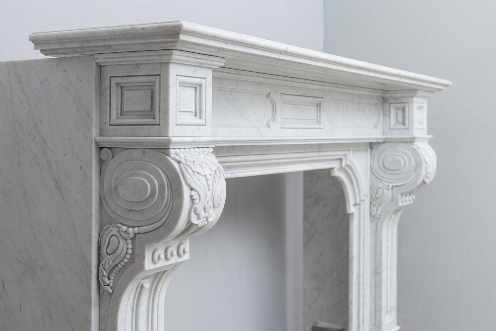 LOUIS XV CARRARA WHITE MARBLE ANTIQUE FIREPLACE - Image 3