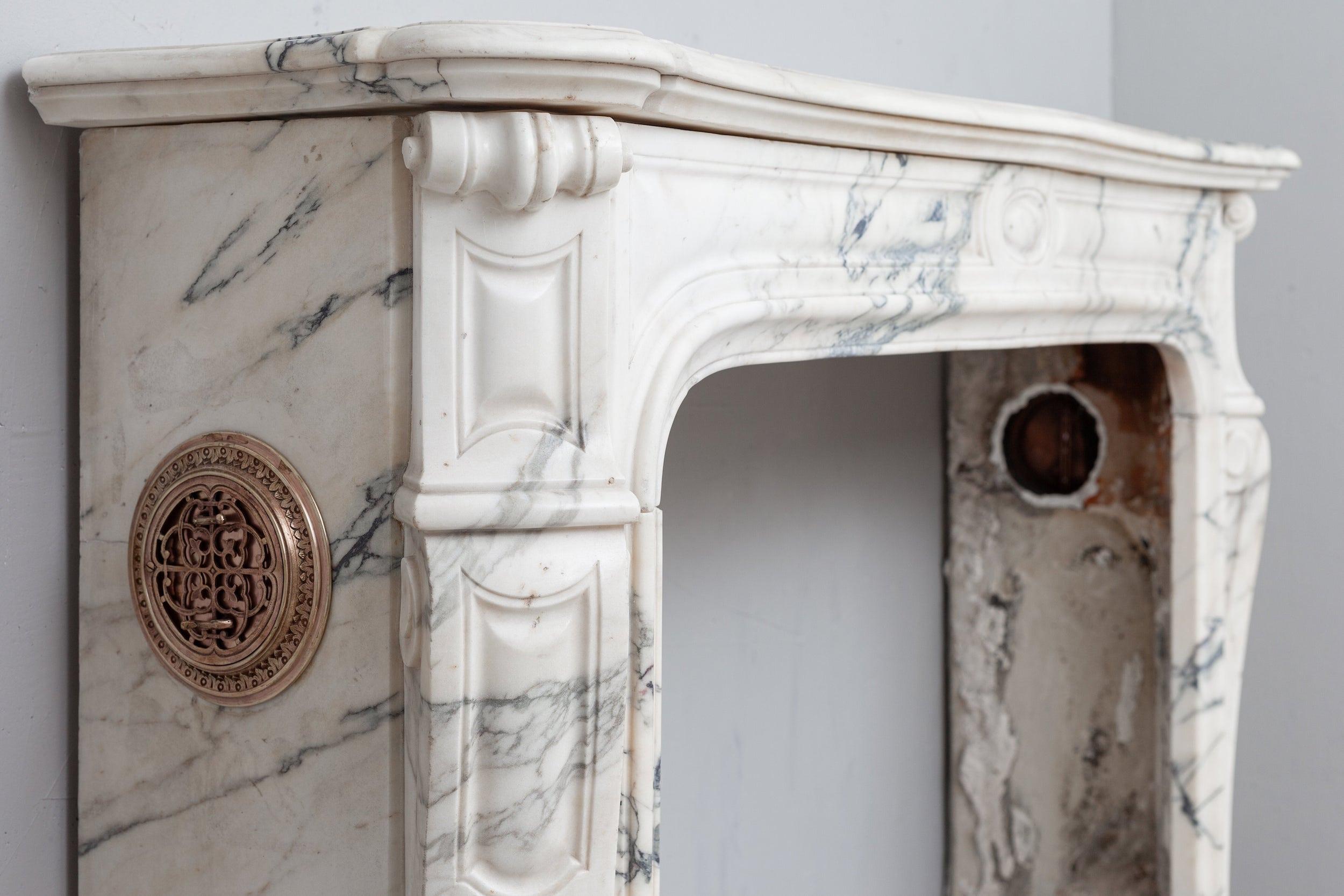 CARRARA WHITE MARBLE ANTIQUE FIREPLACE - Image 4