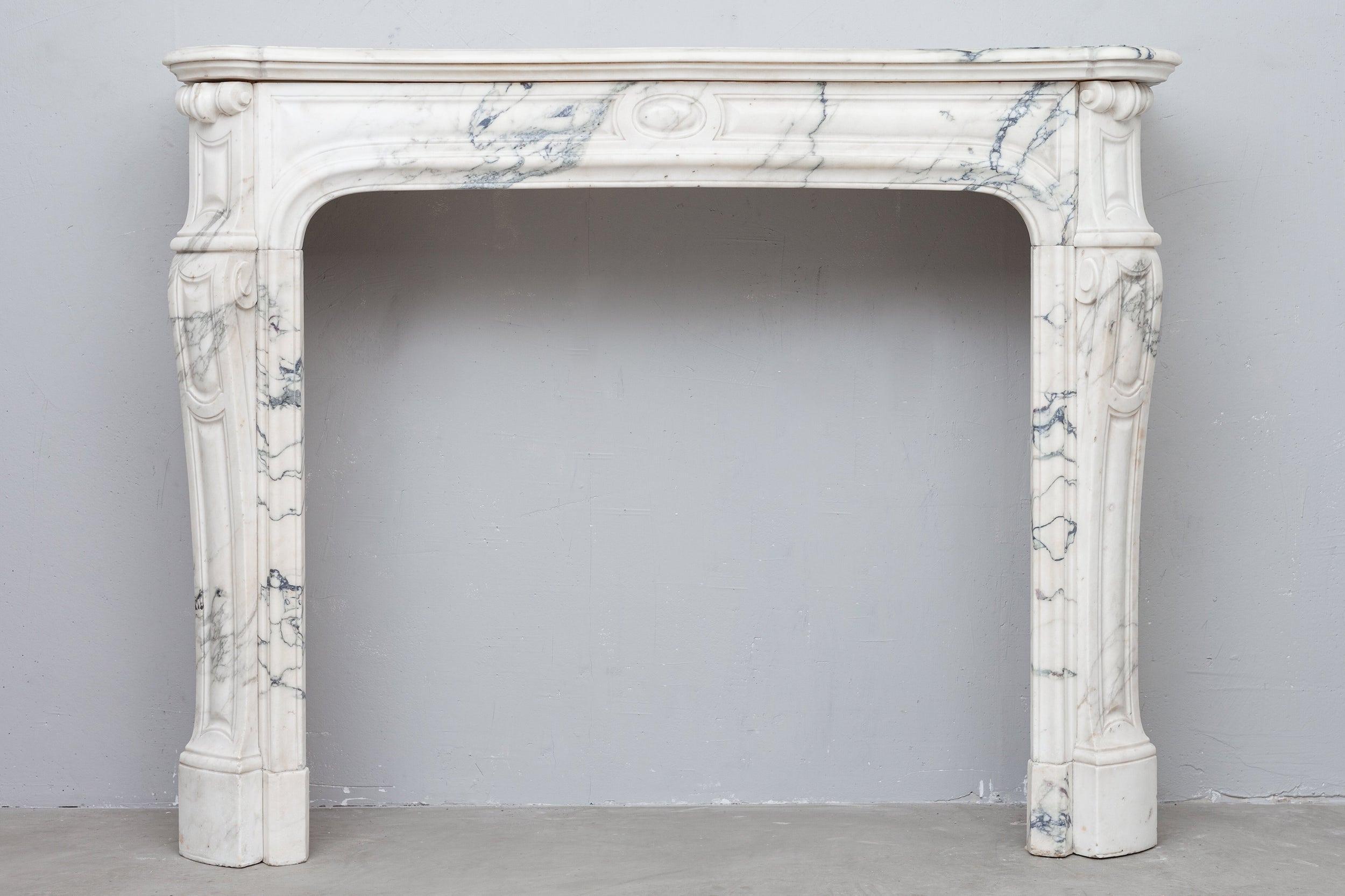 White marble, front fireplace, white carrara marble.