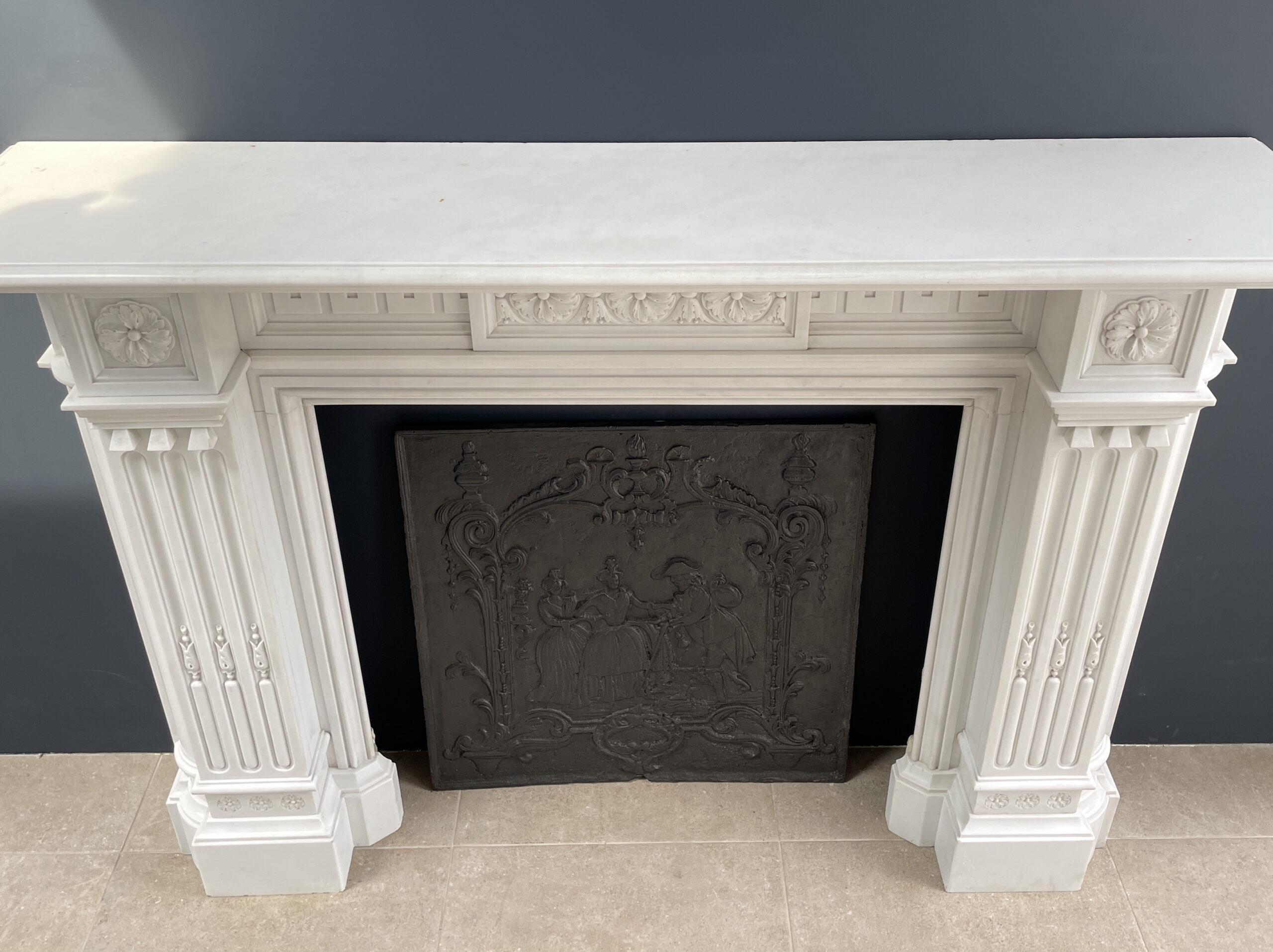 Very Rare Exceptional Statuary Clear White Marble Antique Fireplace Surround - Image 38