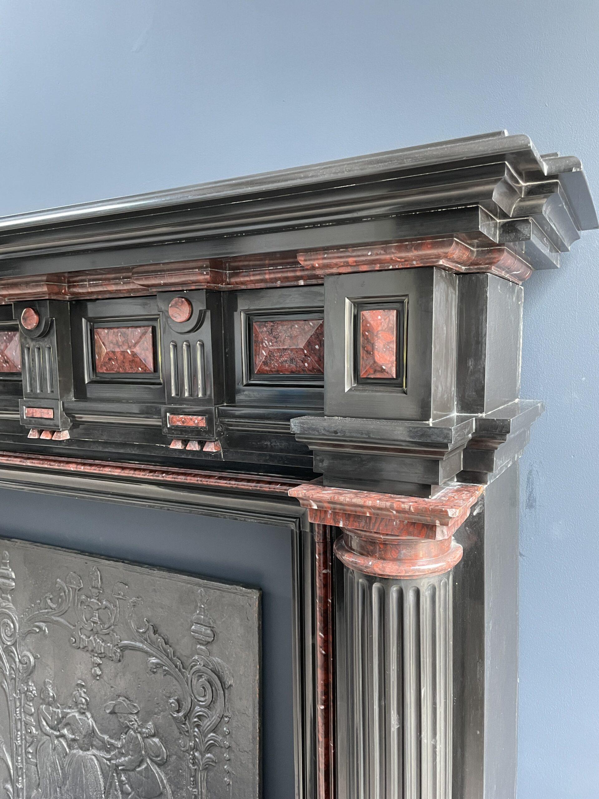 Incredible detailed Black and Rouge Marble Antique Fireplace surround - Image 13