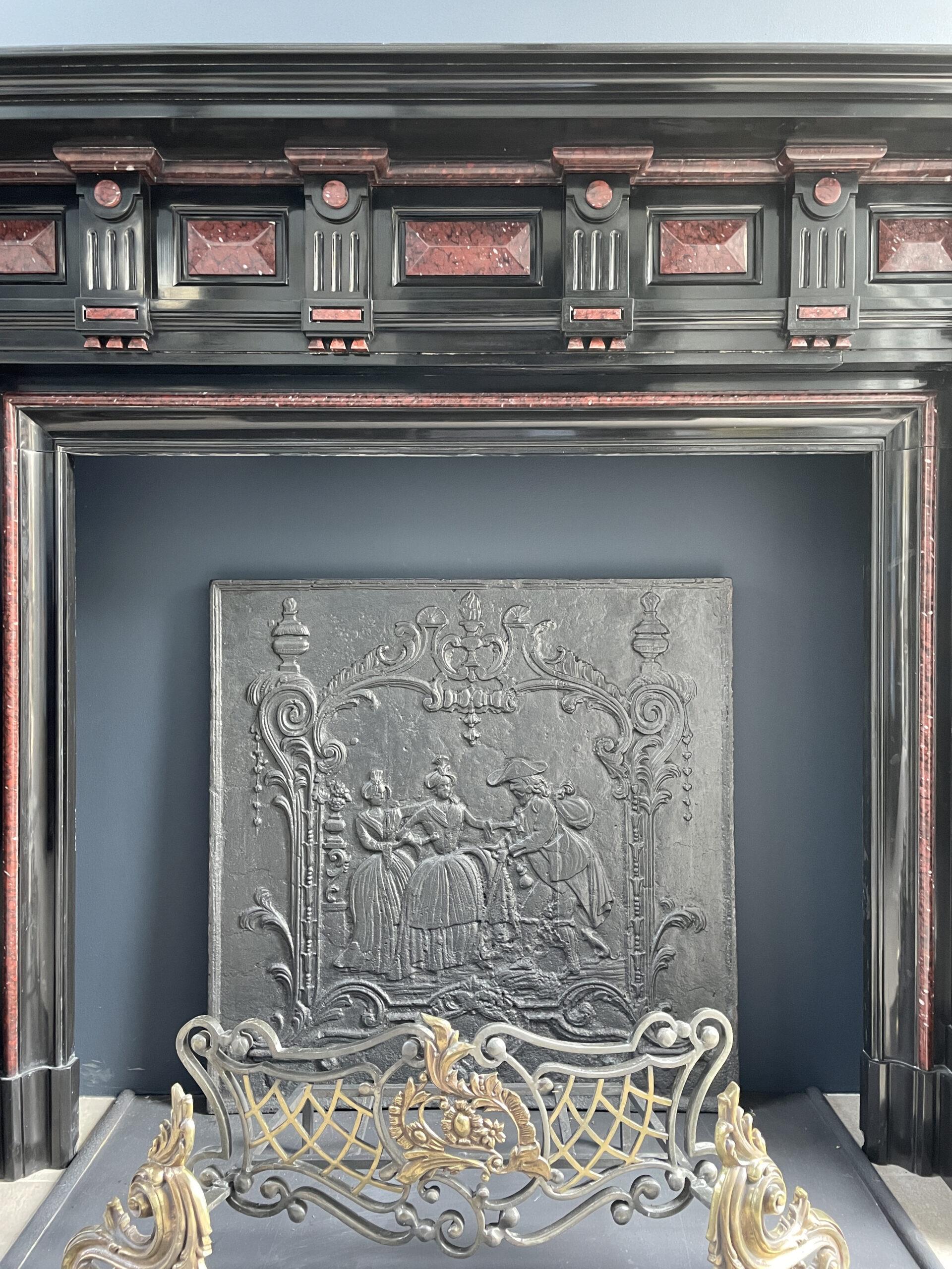 Incredible detailed Black and Rouge Marble Antique Fireplace surround - Image 22