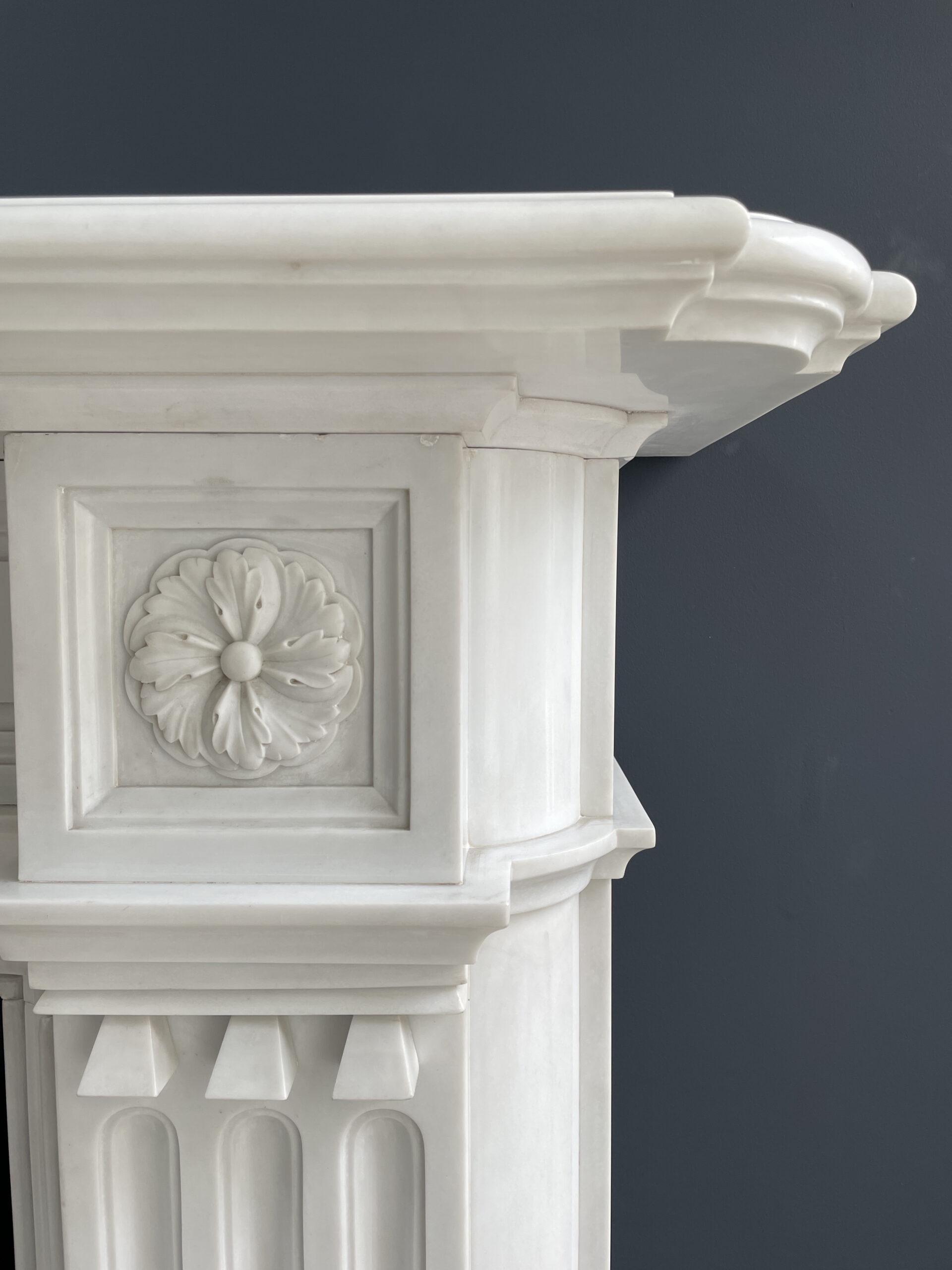 Very Rare Exceptional Statuary Clear White Marble Antique Fireplace Surround - Image 35