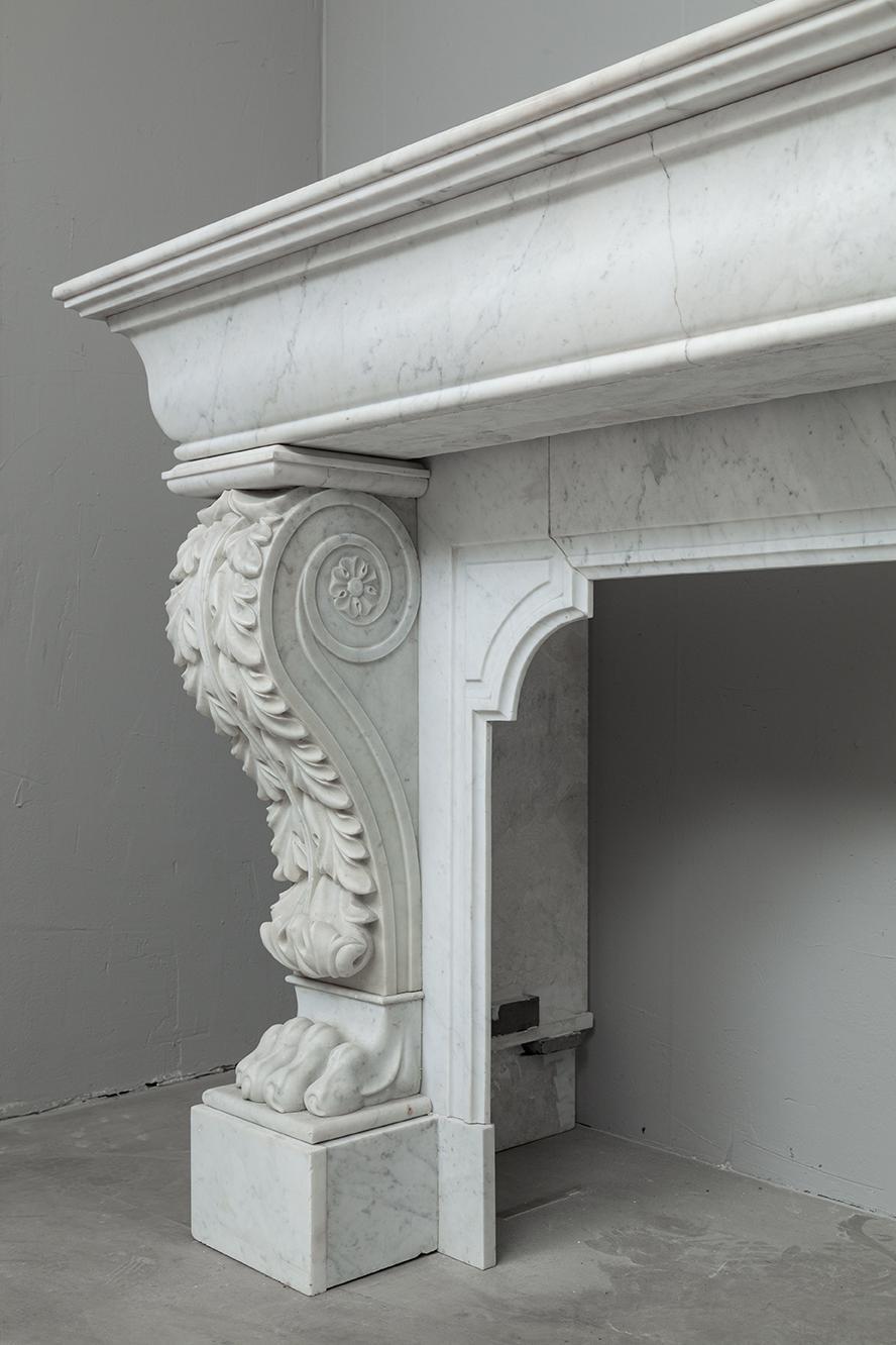 LOUIS XV CARRARA WHITE MARBLE ANTIQUE FIREPLACE - Image 2