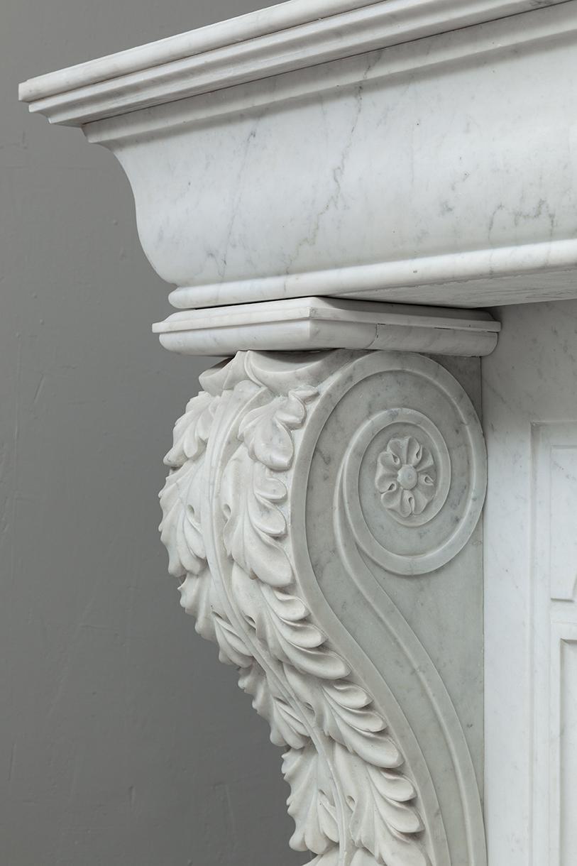 LOUIS XV CARRARA WHITE MARBLE ANTIQUE FIREPLACE - Image 3