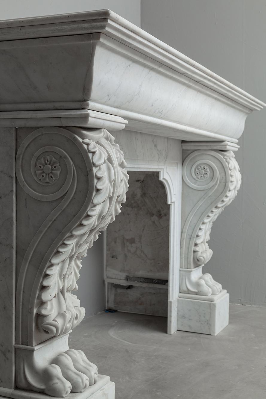 LOUIS XV CARRARA WHITE MARBLE ANTIQUE FIREPLACE - Image 6