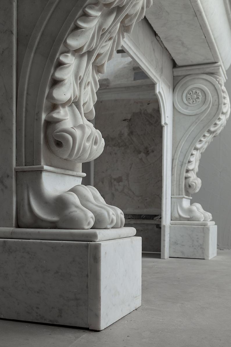 LOUIS XV CARRARA WHITE MARBLE ANTIQUE FIREPLACE - Image 7