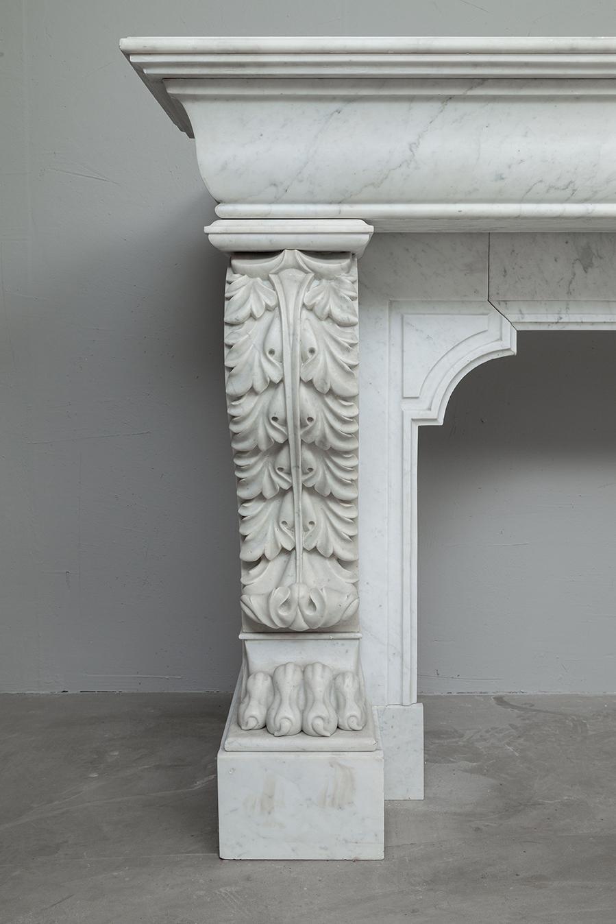LOUIS XV CARRARA WHITE MARBLE ANTIQUE FIREPLACE - Image 8
