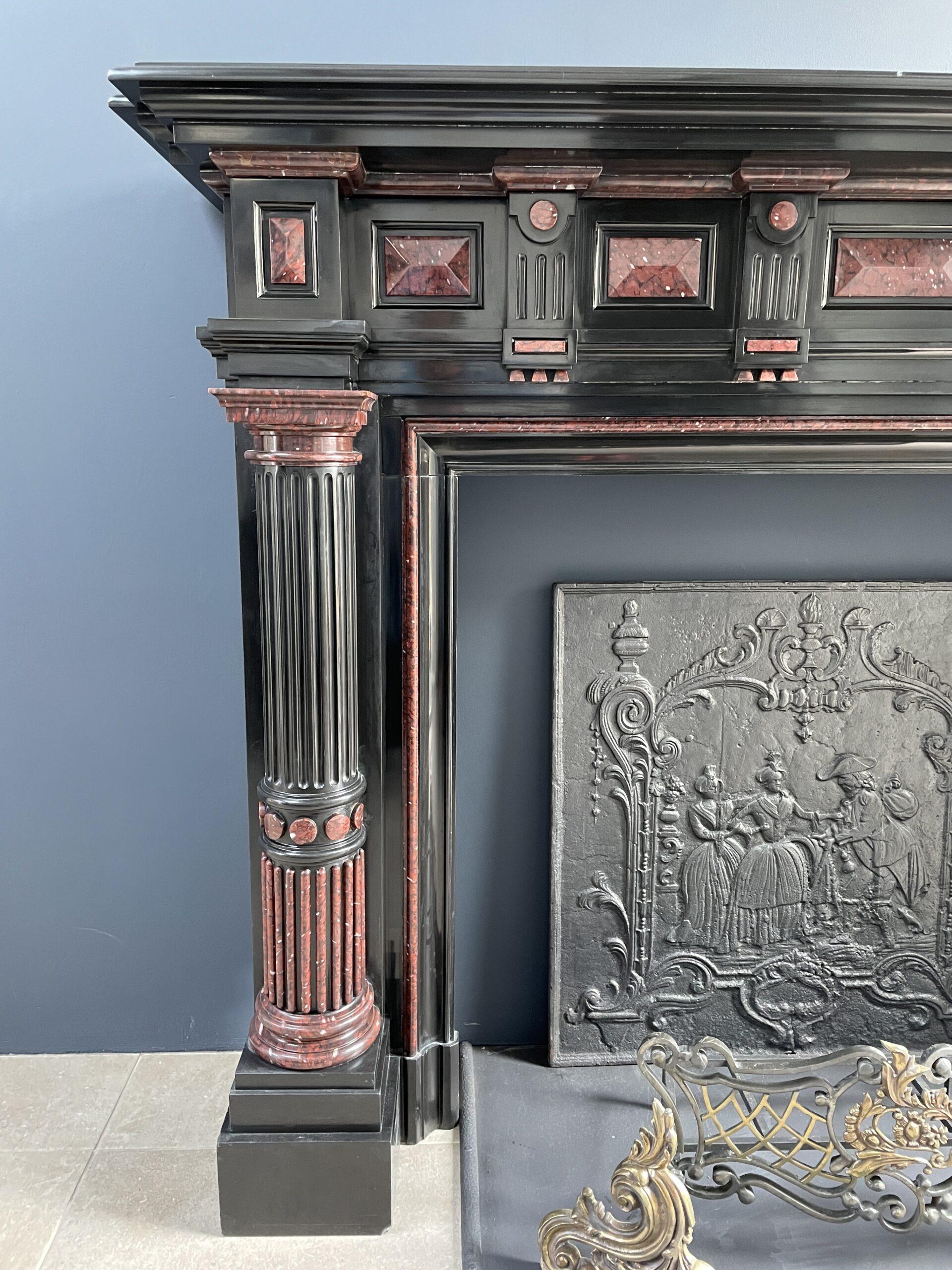 Incredible detailed Black and Rouge Marble Antique Fireplace surround - Image 21