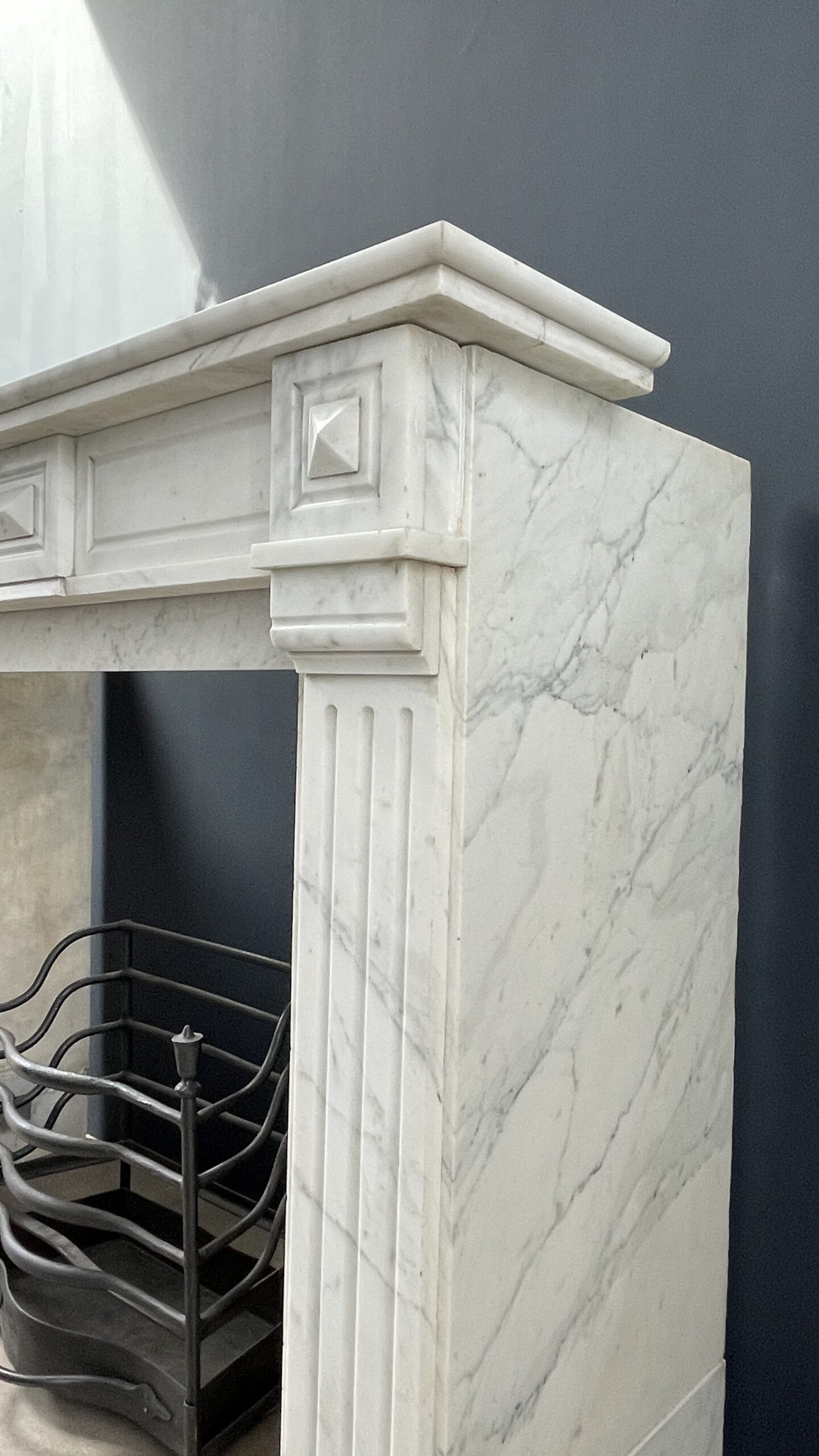 French Louis XV Antique Circulation Fireplace Carrara Marble - Image 2