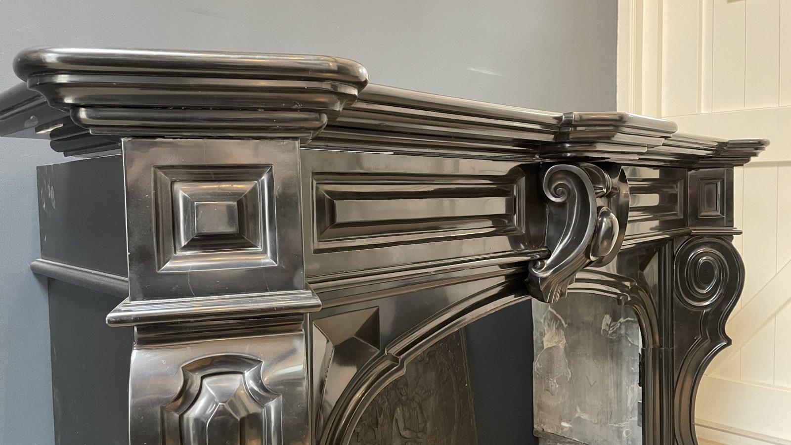 Beautiful Louis XVI Noir de Mazy Antique Circulation Fireplace - Image 16