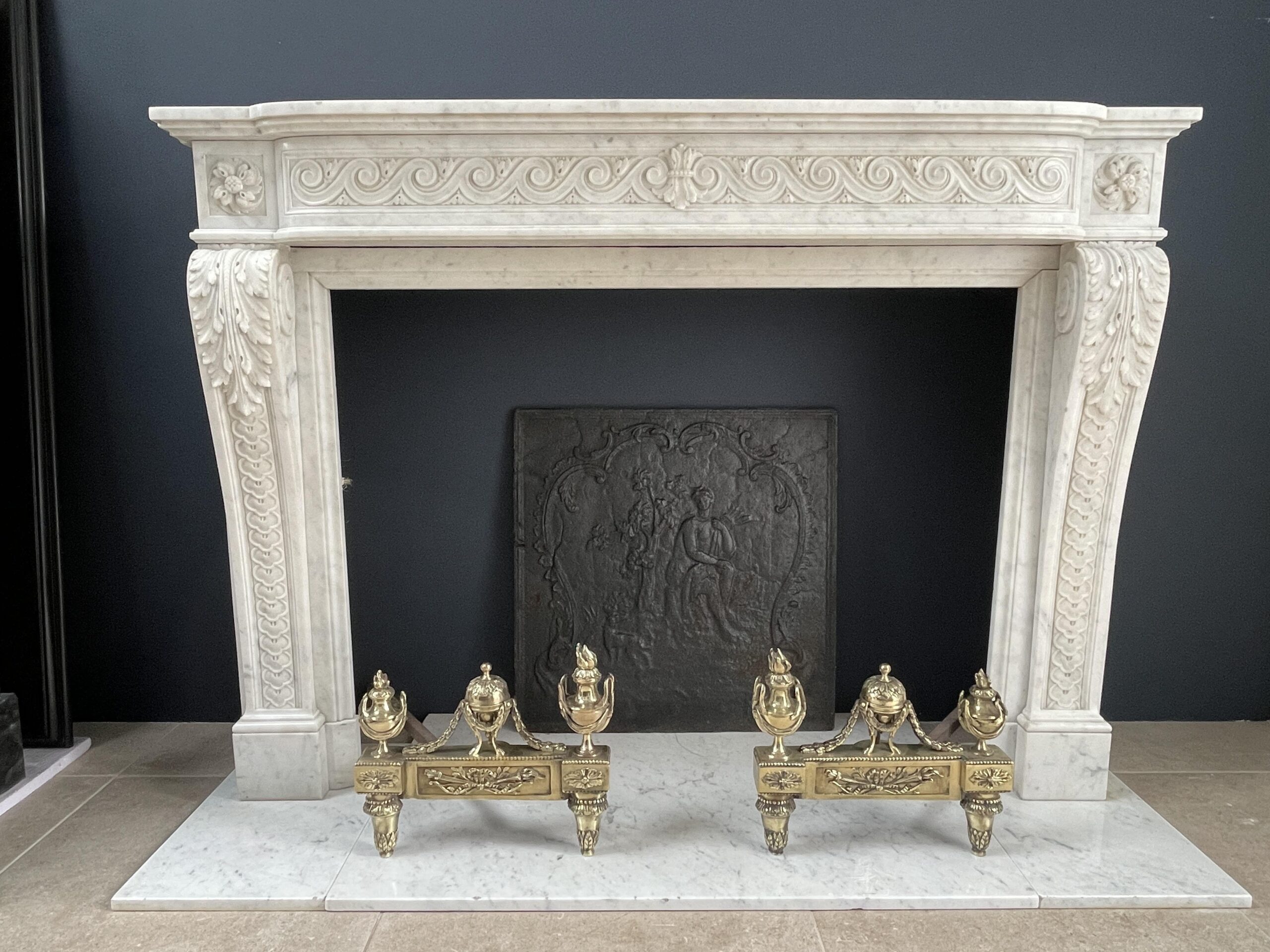 Beautiful Luxury French Antique Front Fireplace Carrara Marmer - Image 20