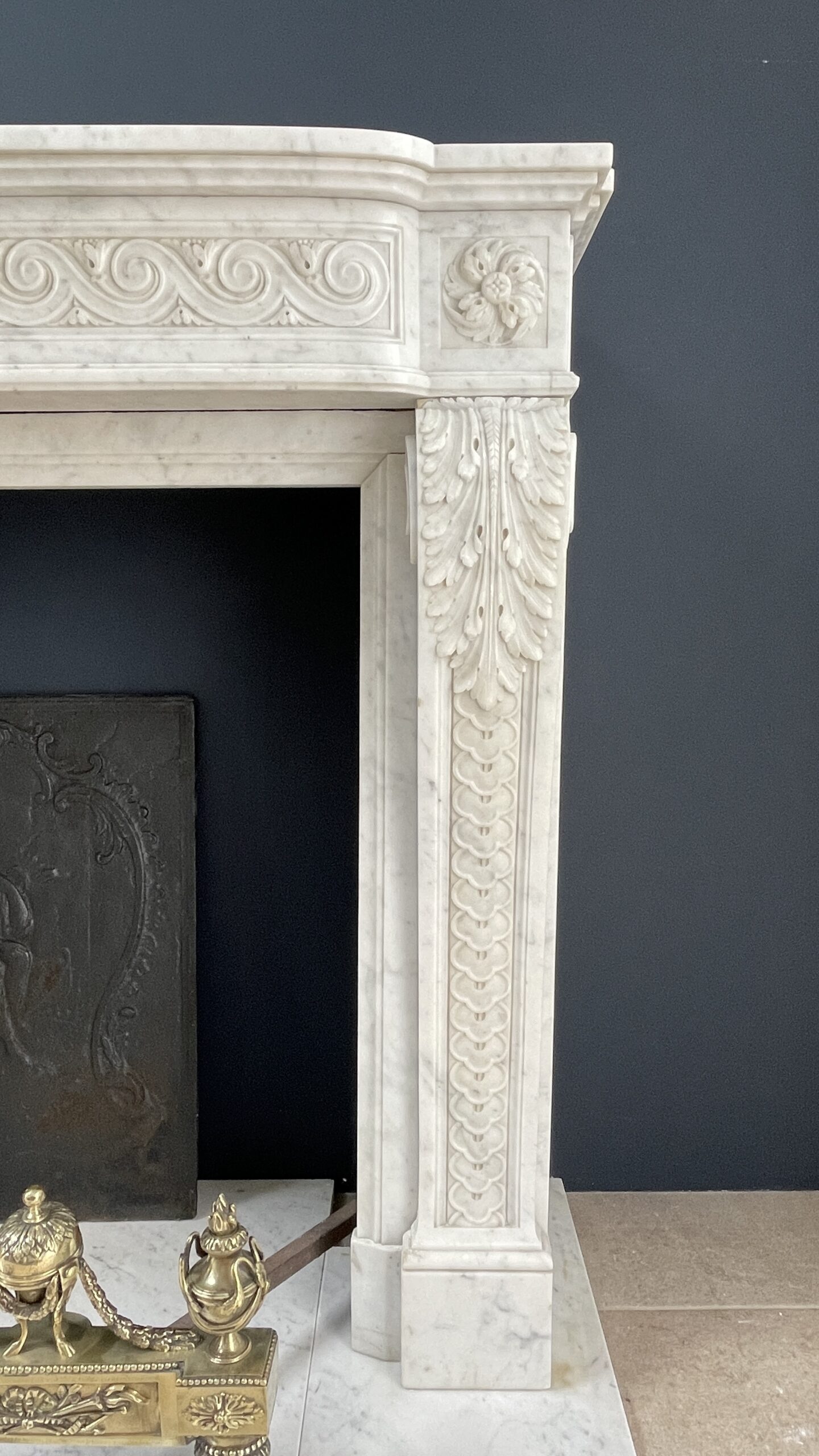 Beautiful Luxury French Antique Front Fireplace Carrara Marmer - Image 2