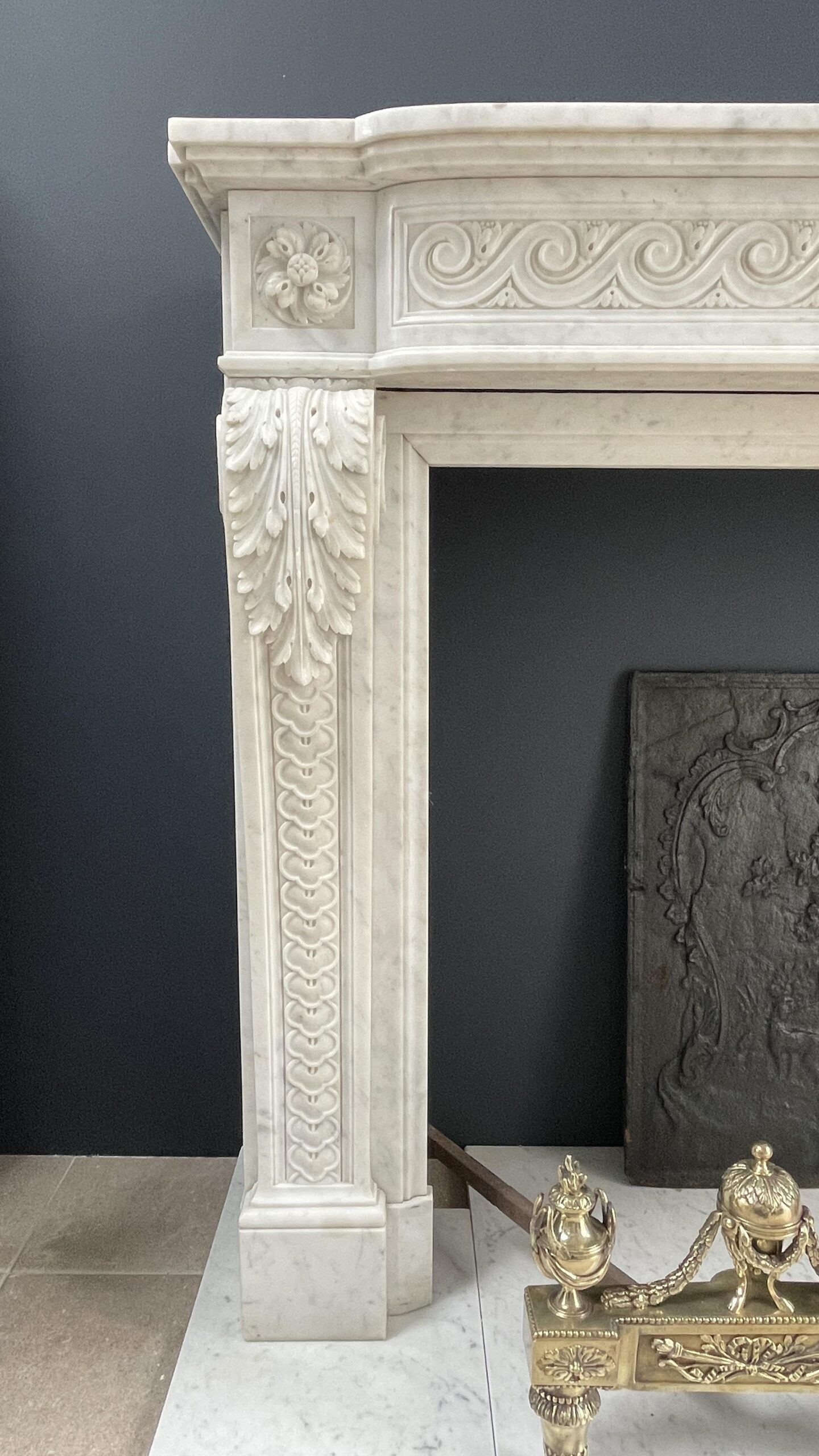 Beautiful Luxury French Antique Front Fireplace Carrara Marmer - Image 3