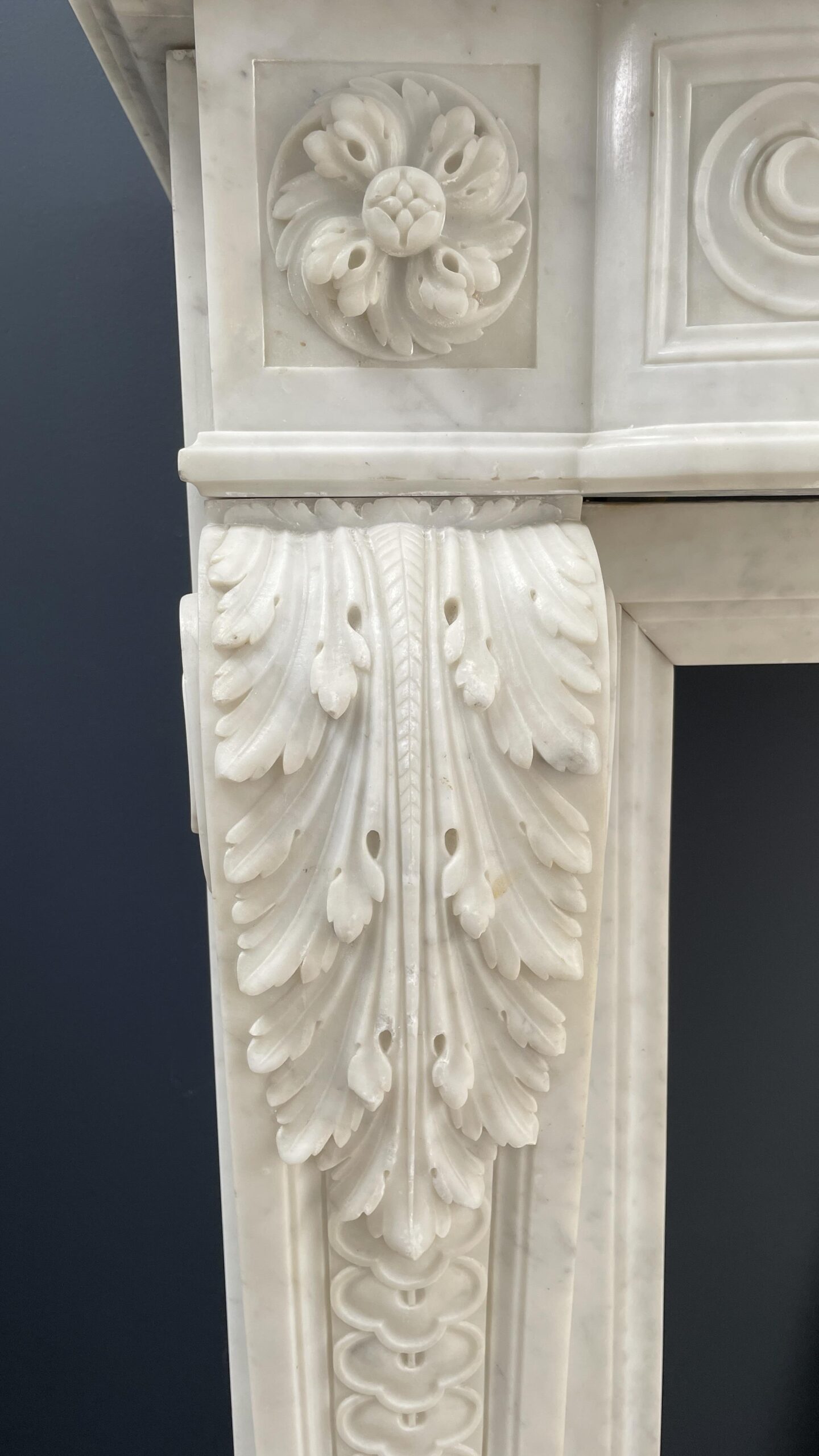 Beautiful Luxury French Antique Front Fireplace Carrara Marmer - Image 4