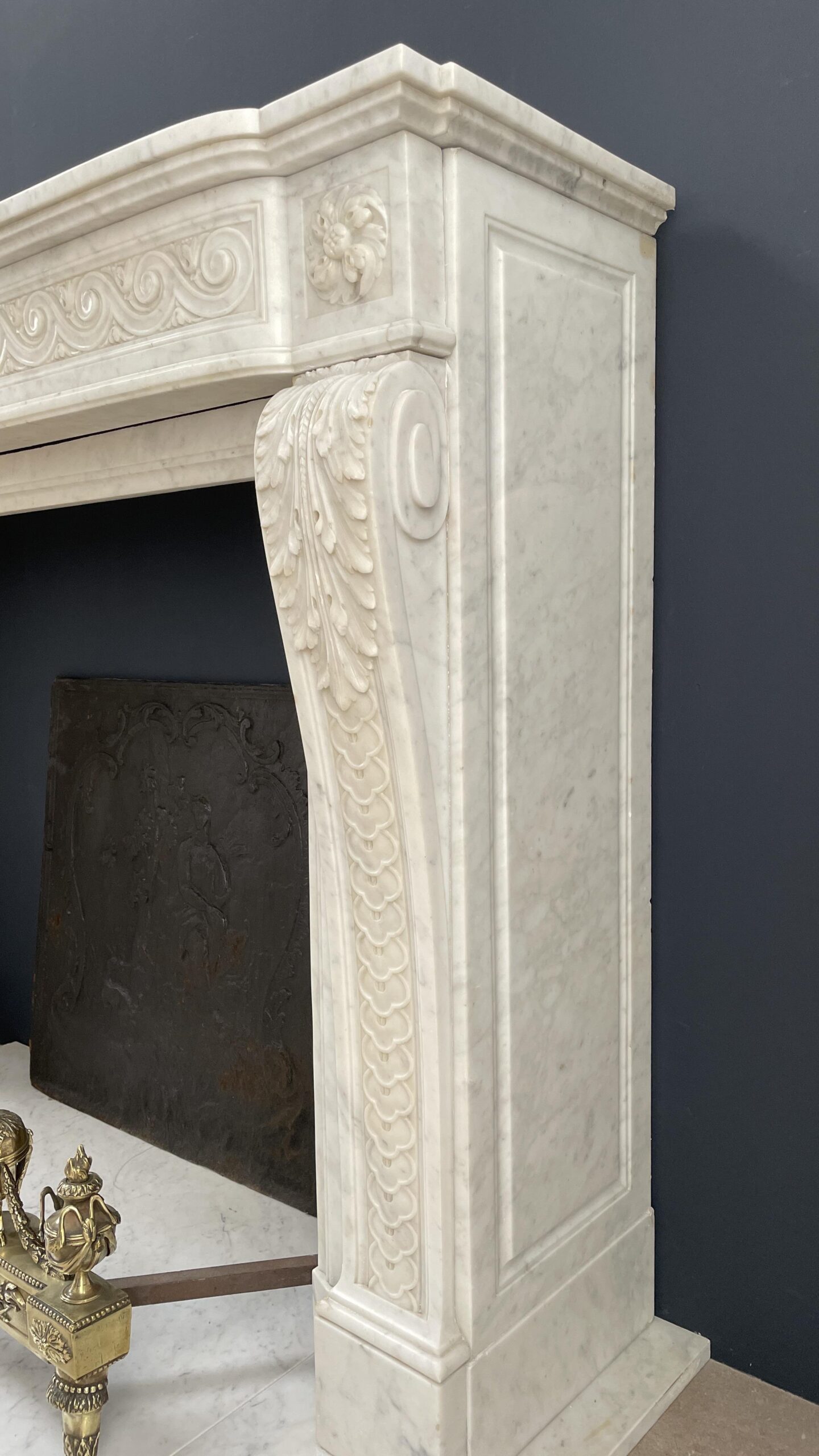 Beautiful Luxury French Antique Front Fireplace Carrara Marmer - Image 8