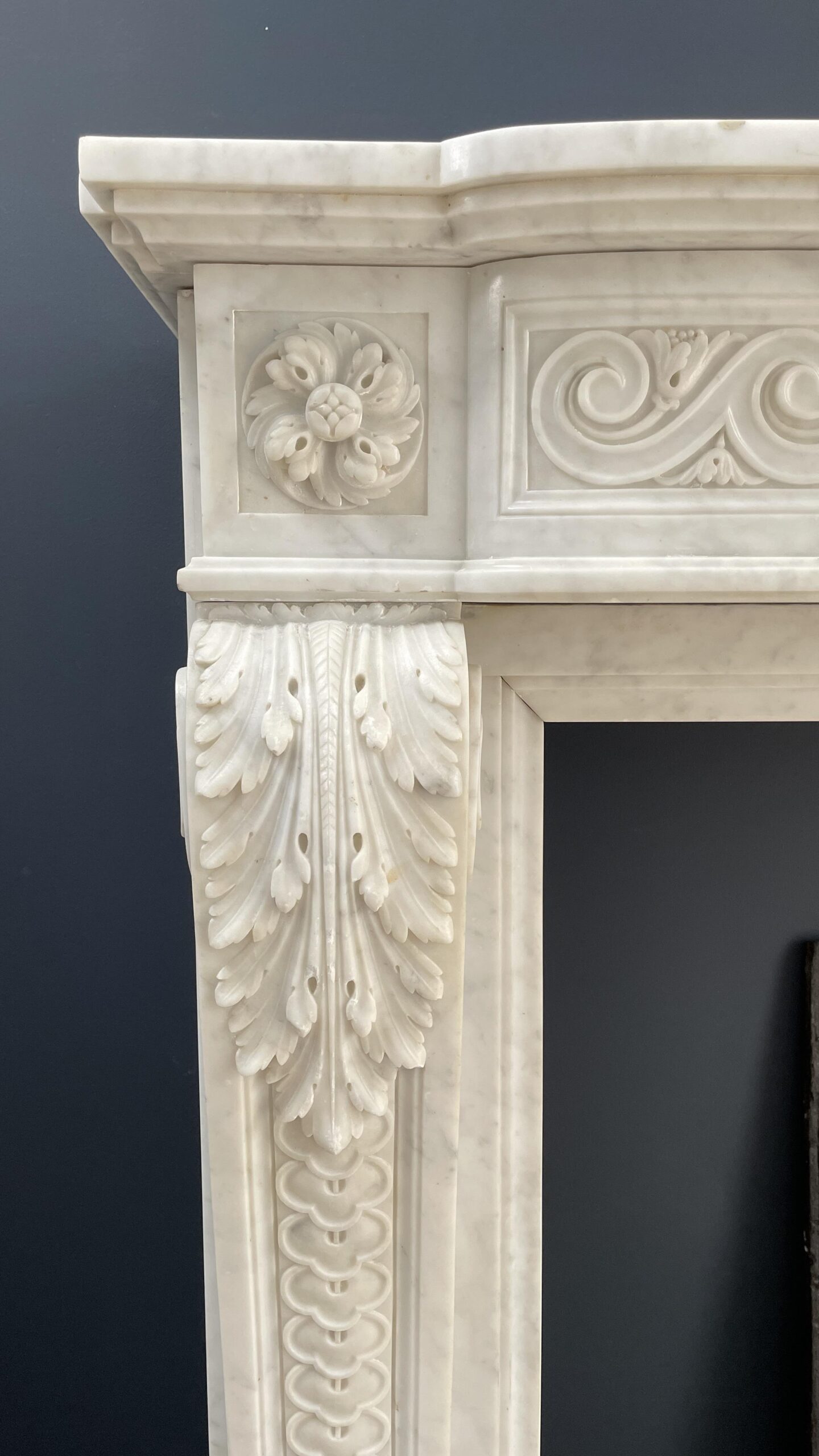 Beautiful Luxury French Antique Front Fireplace Carrara Marmer - Image 6
