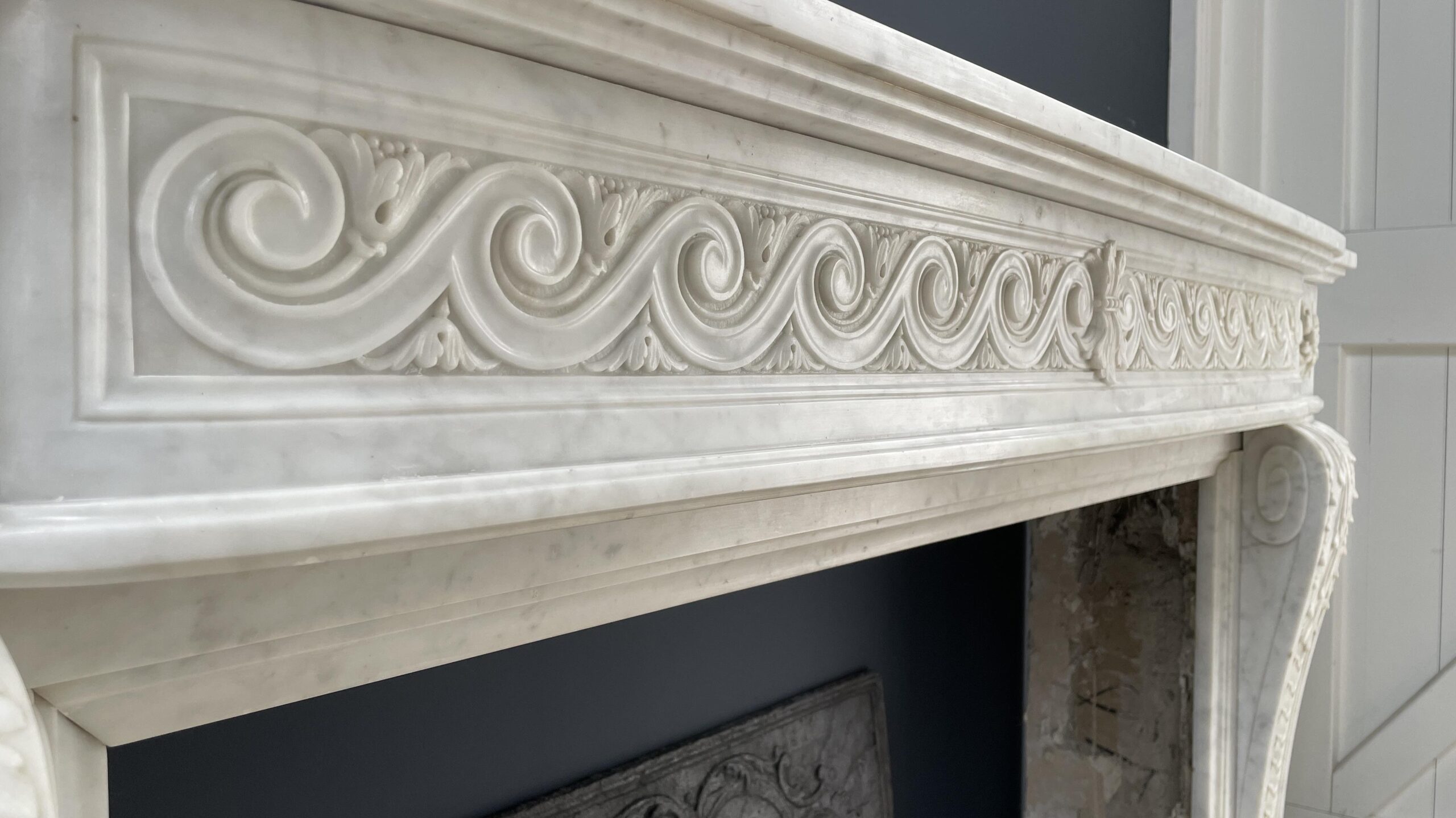 Beautiful Luxury French Antique Front Fireplace Carrara Marmer - Image 9