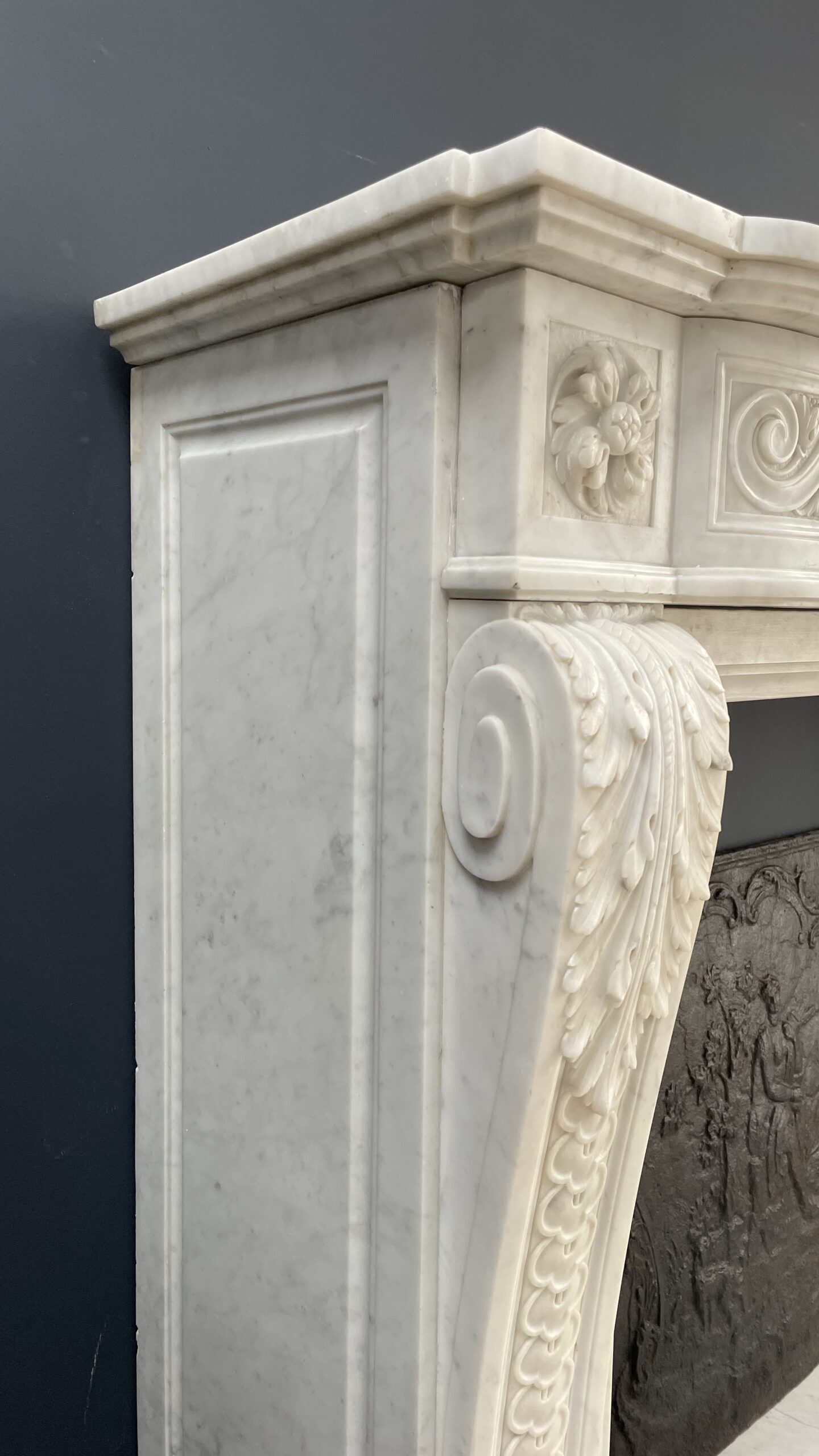 Beautiful Luxury French Antique Front Fireplace Carrara Marmer - Image 10