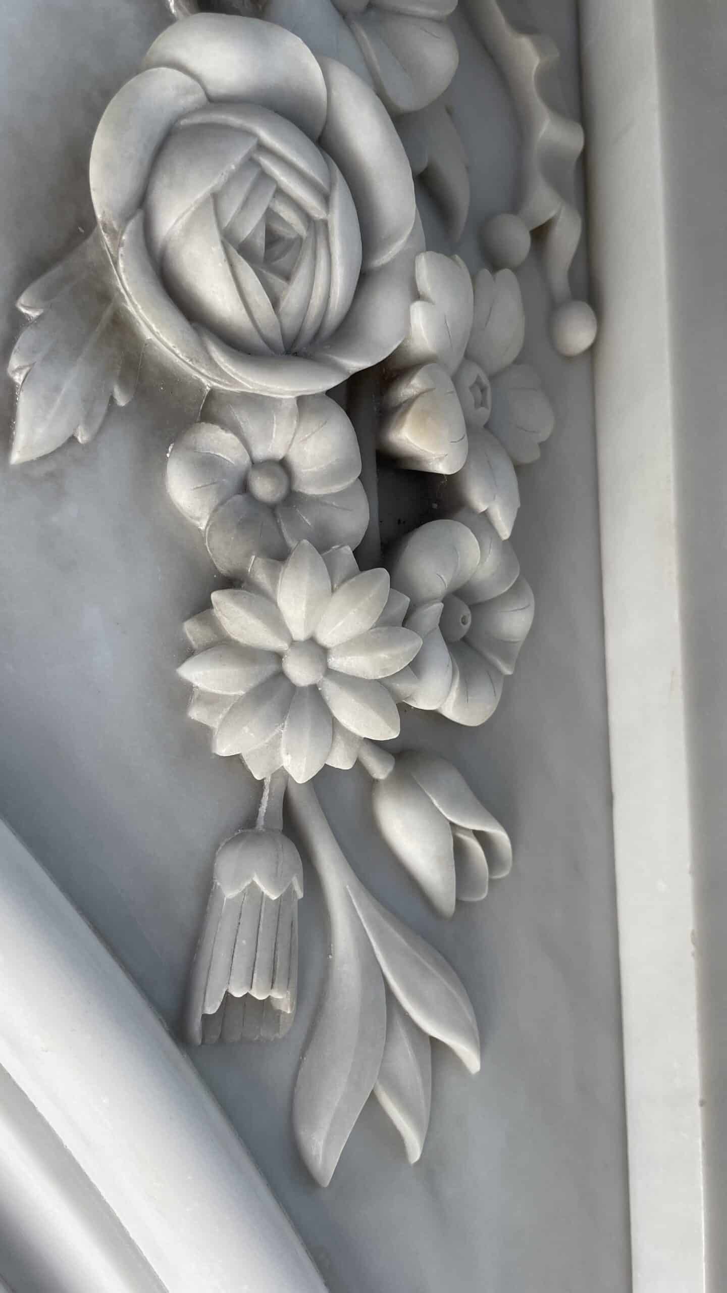 Bijzonder Luxe Franse Antieke Omloop Schouw Carrara Marmer - Afbeelding 6