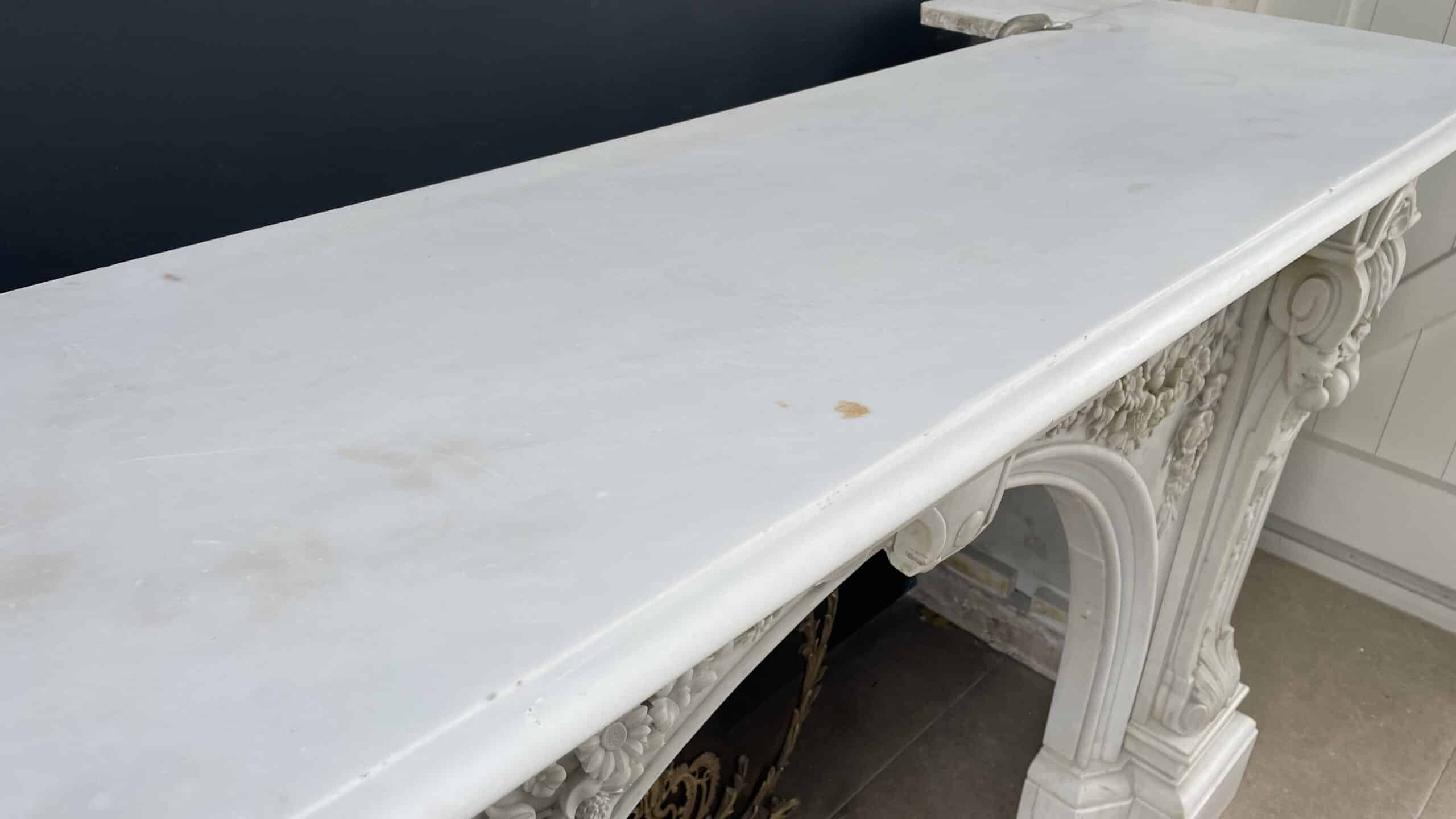 Bijzonder Luxe Franse Antieke Omloop Schouw Carrara Marmer - Afbeelding 9