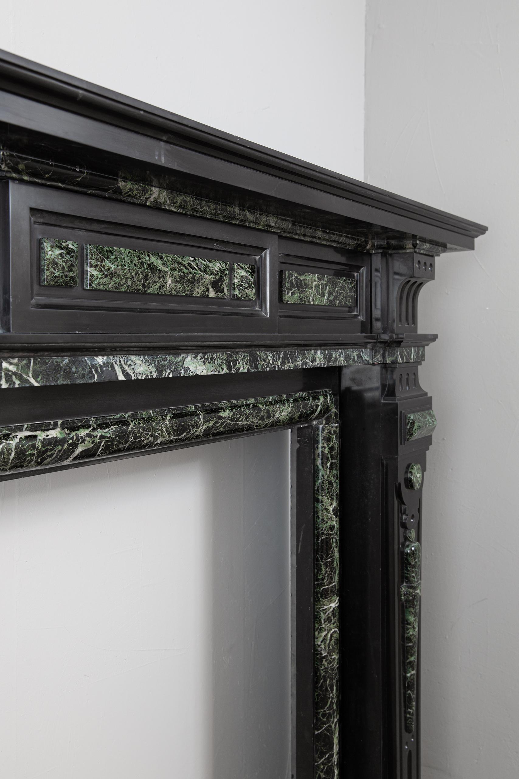 Grand Neoclassical Black and Green Marble Antique Fireplace Surround - Image 8
