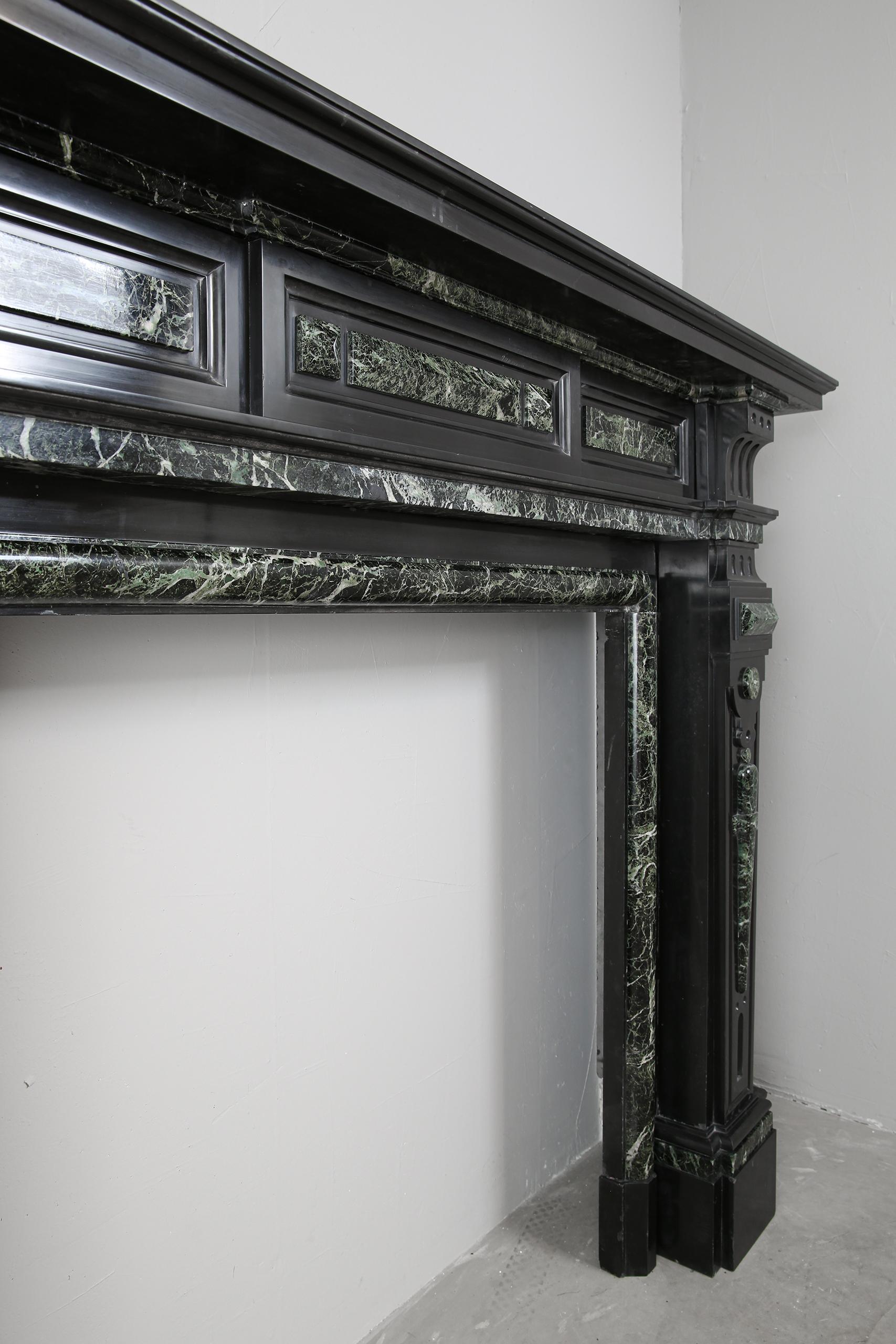 Grand Neoclassical Black and Green Marble Antique Fireplace Surround - Image 7