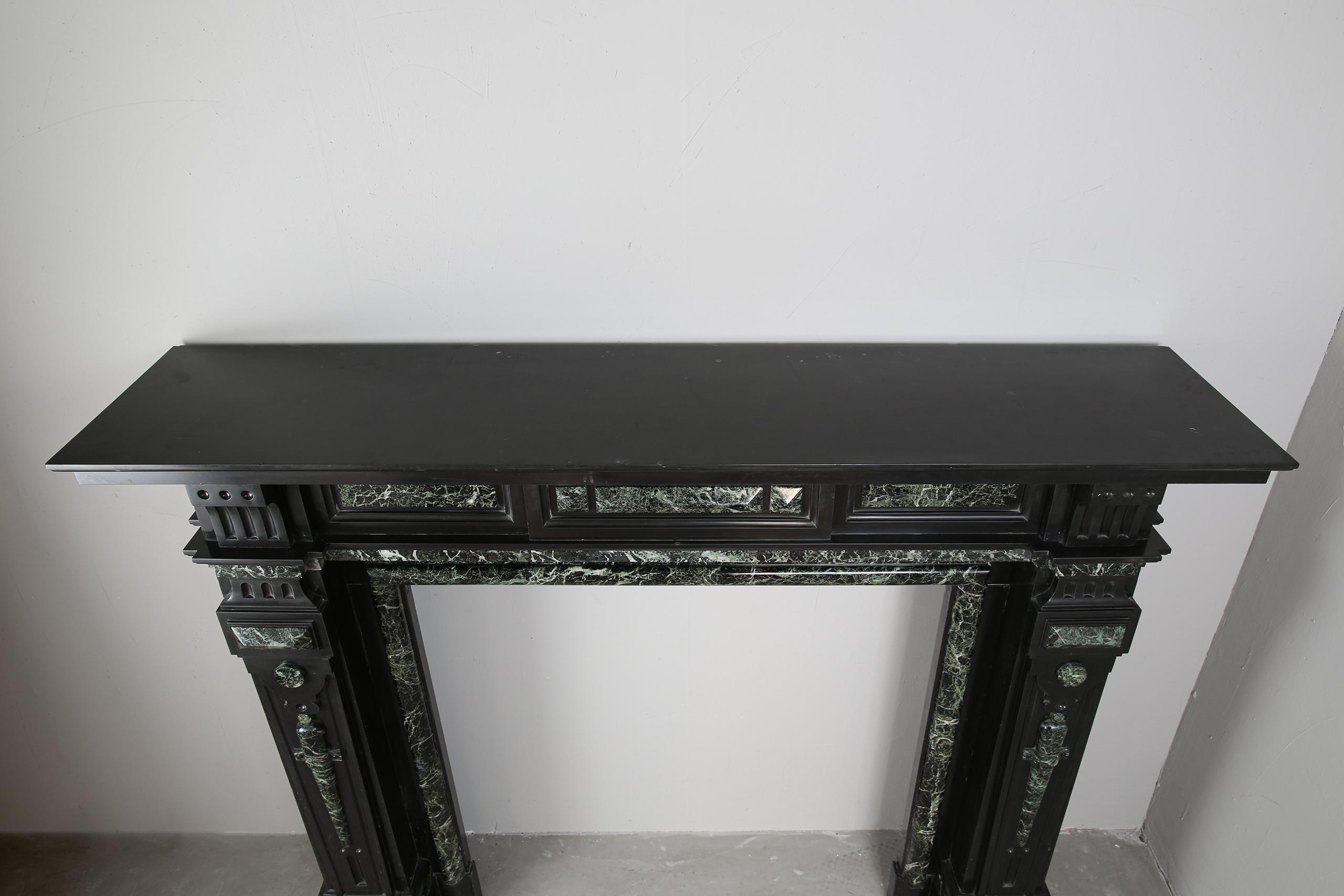 Grand Neoclassical Black and Green Marble Antique Fireplace Surround - Image 6