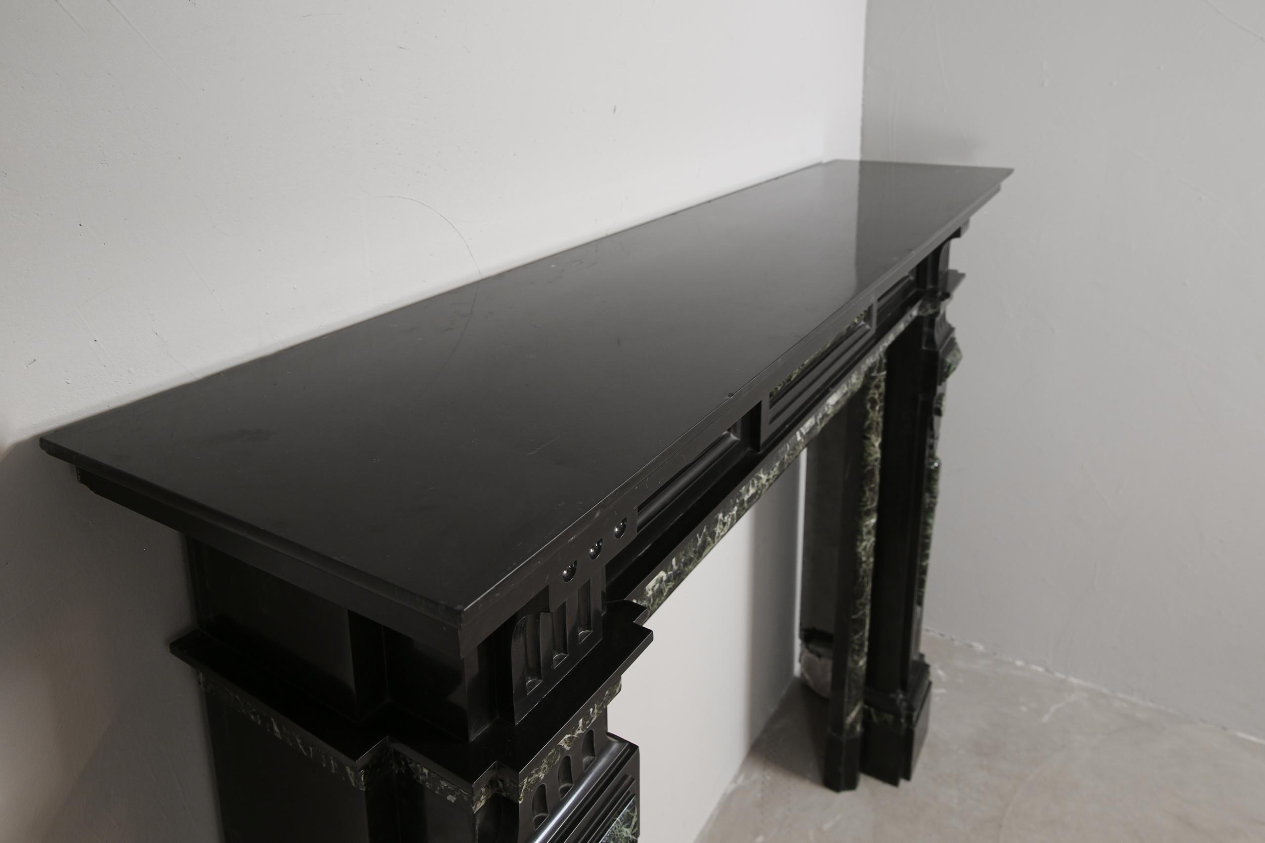 Grand Neoclassical Black and Green Marble Antique Fireplace Surround - Image 4