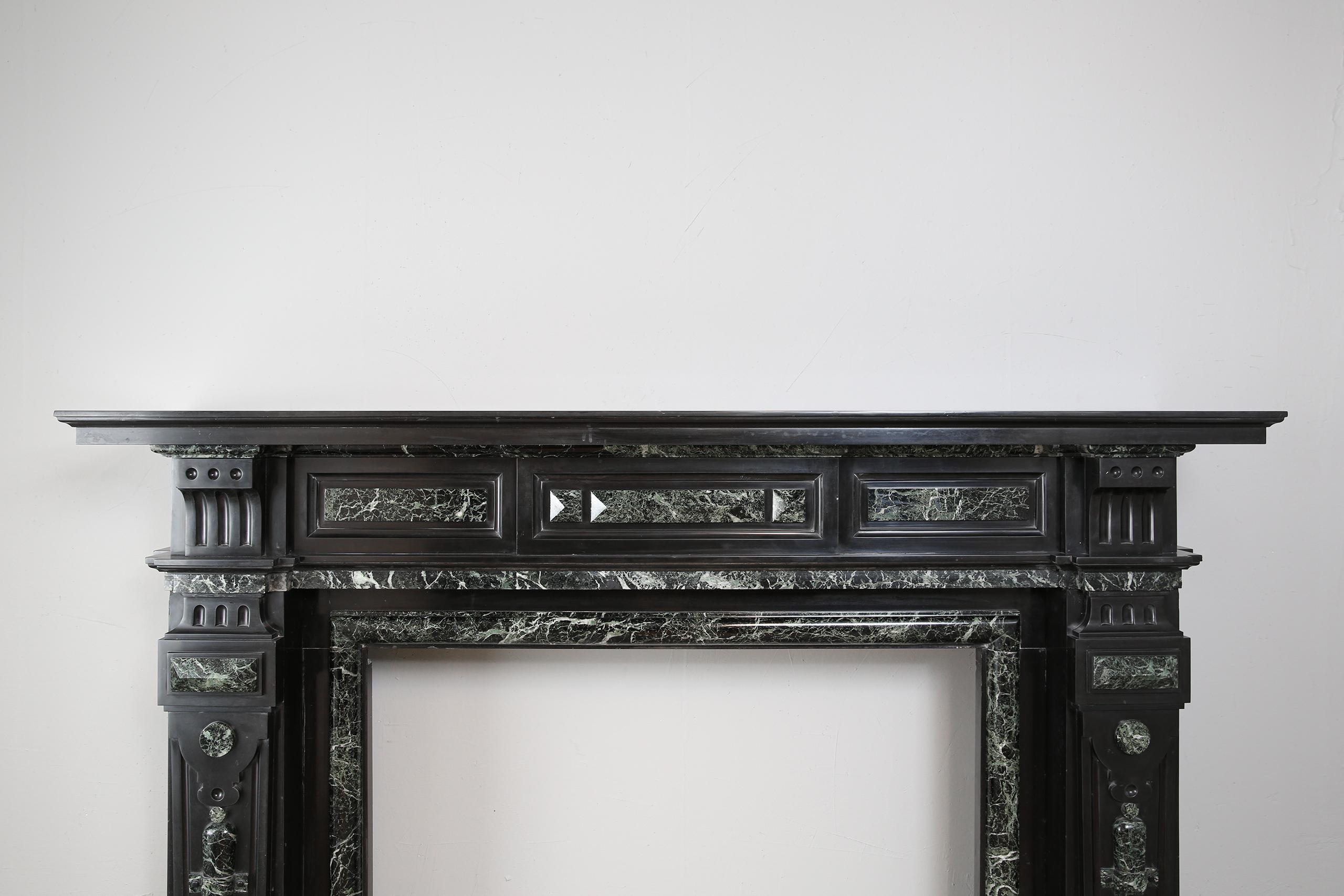 Grand Neoclassical Black and Green Marble Antique Fireplace Surround - Image 9