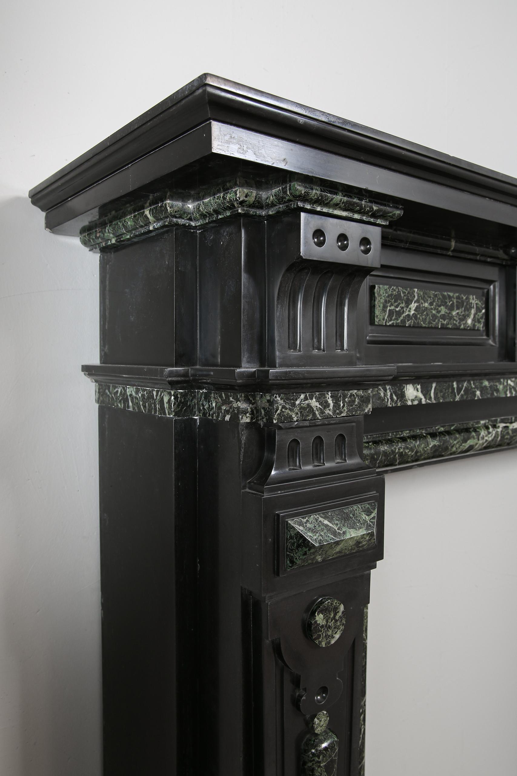 Grand Neoclassical Black and Green Marble Antique Fireplace Surround - Image 10