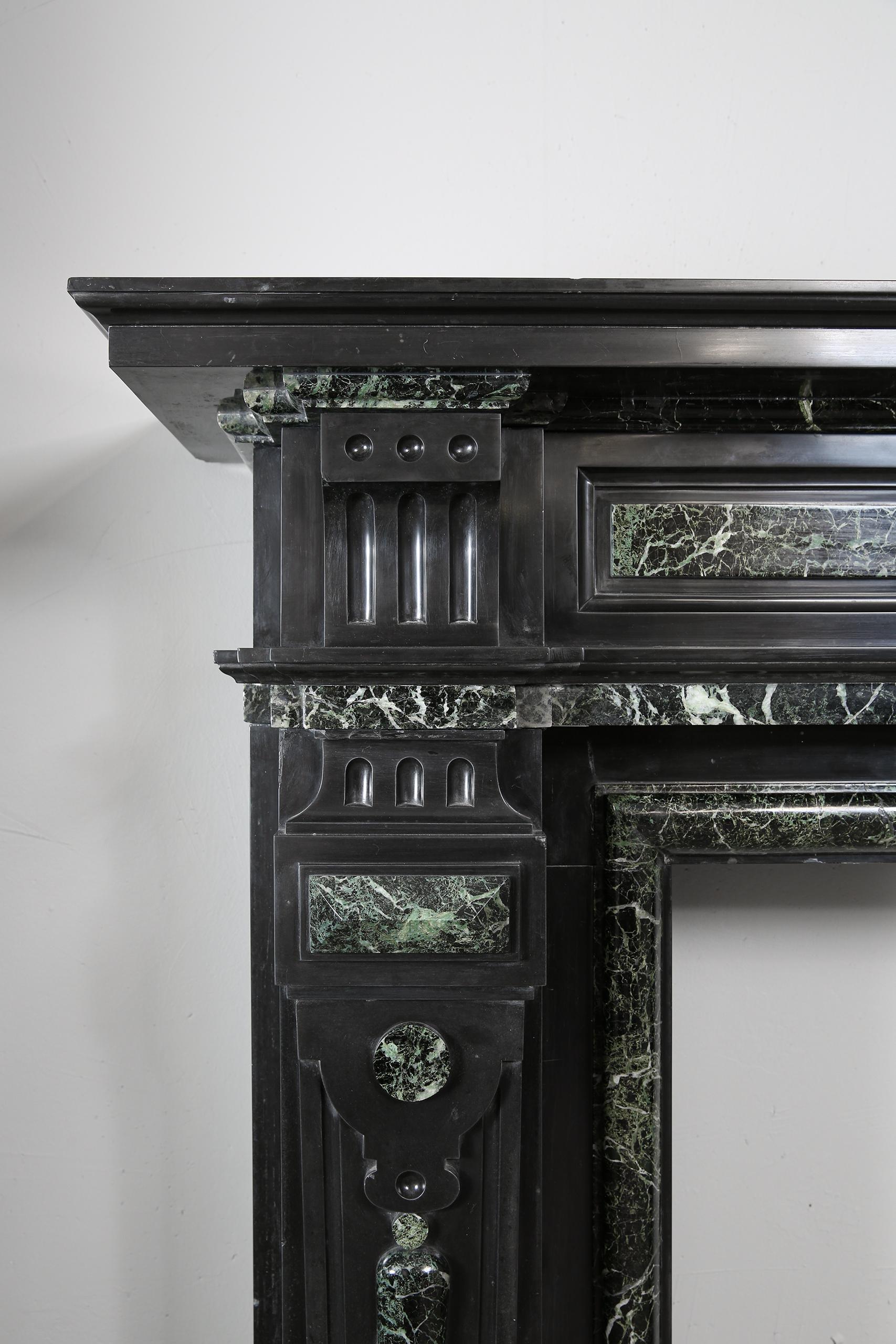 Grand Neoclassical Black and Green Marble Antique Fireplace Surround - Image 11