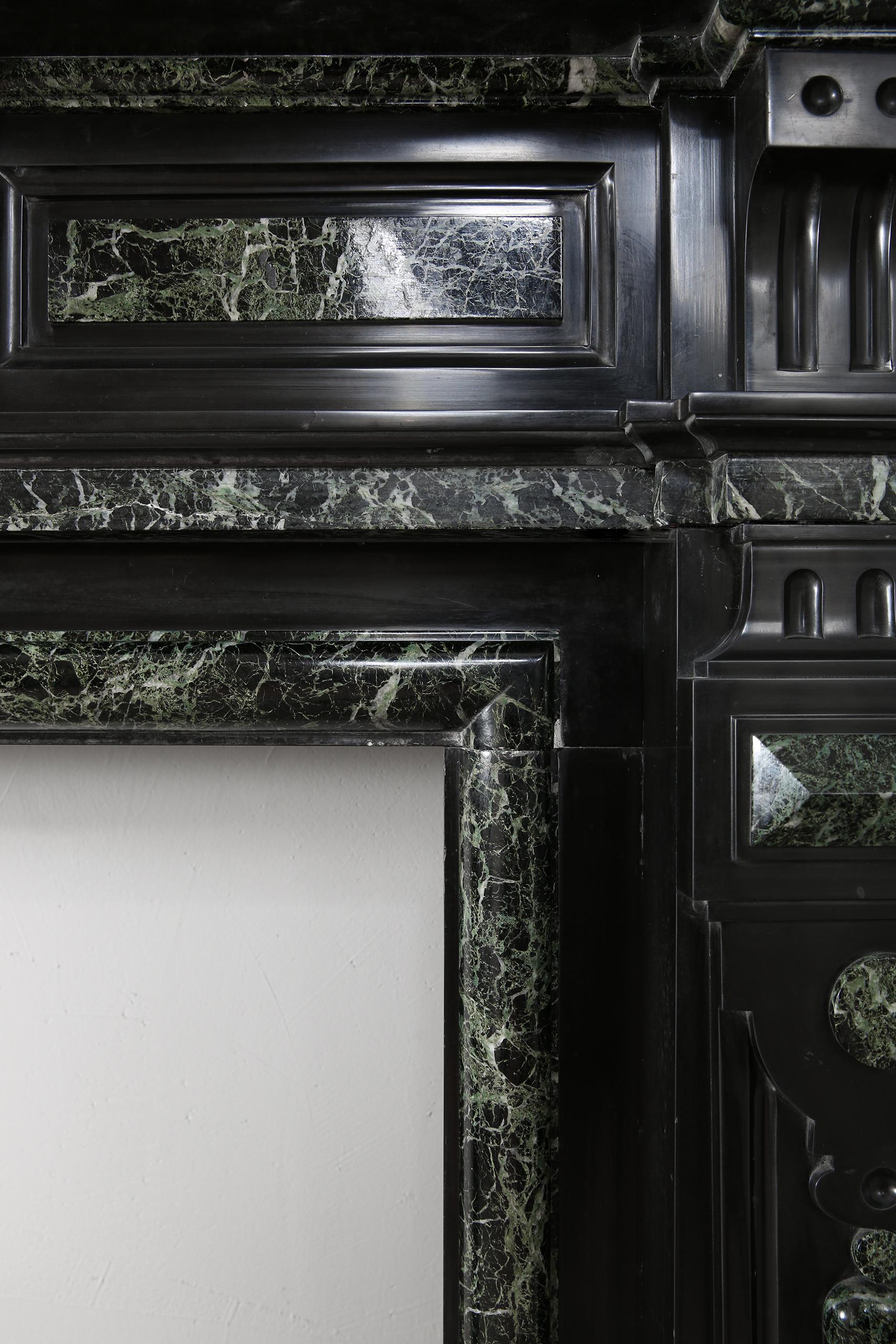 Grand Neoclassical Black and Green Marble Antique Fireplace Surround - Image 12