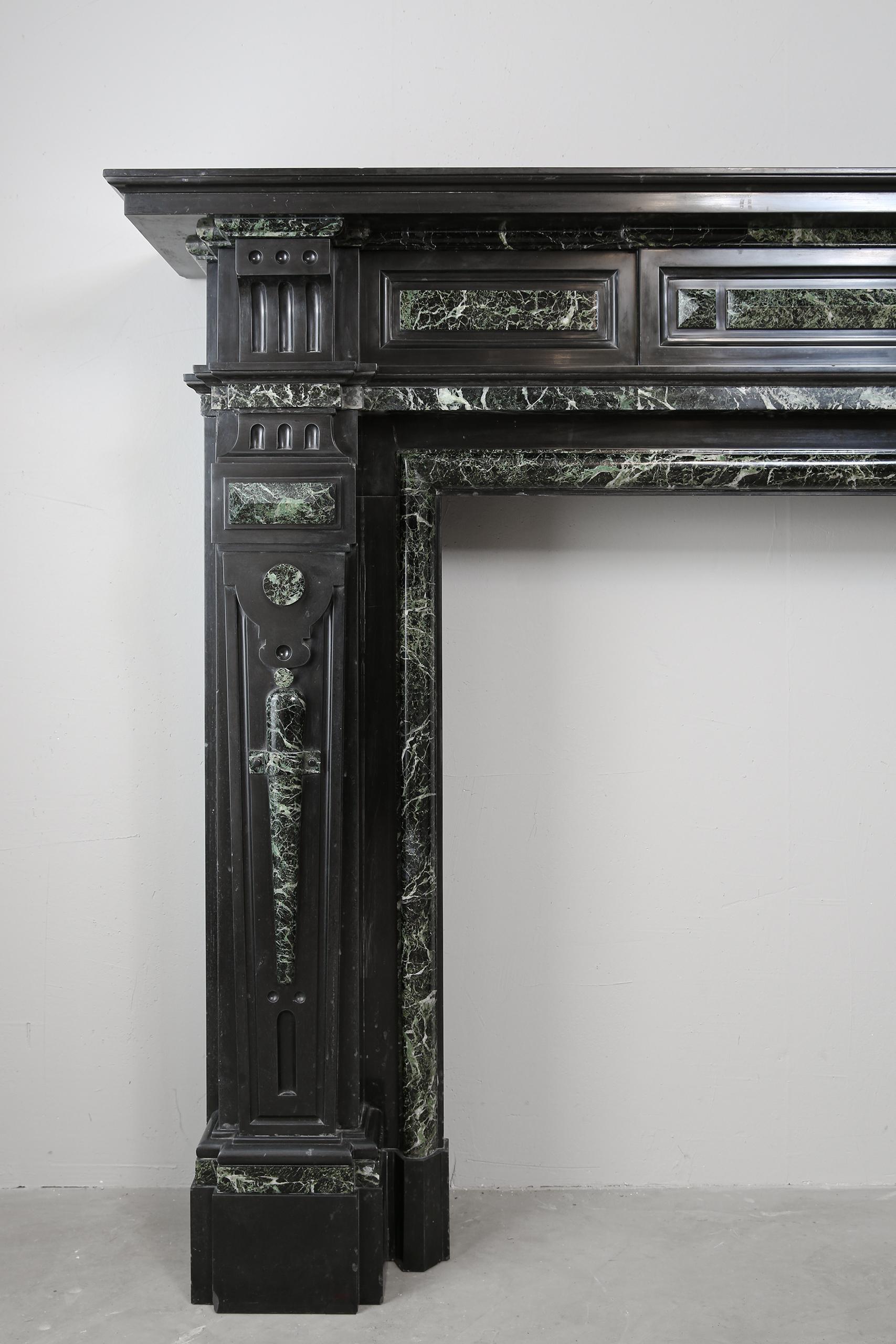 Grand Neoclassical Black and Green Marble Antique Fireplace Surround - Image 13