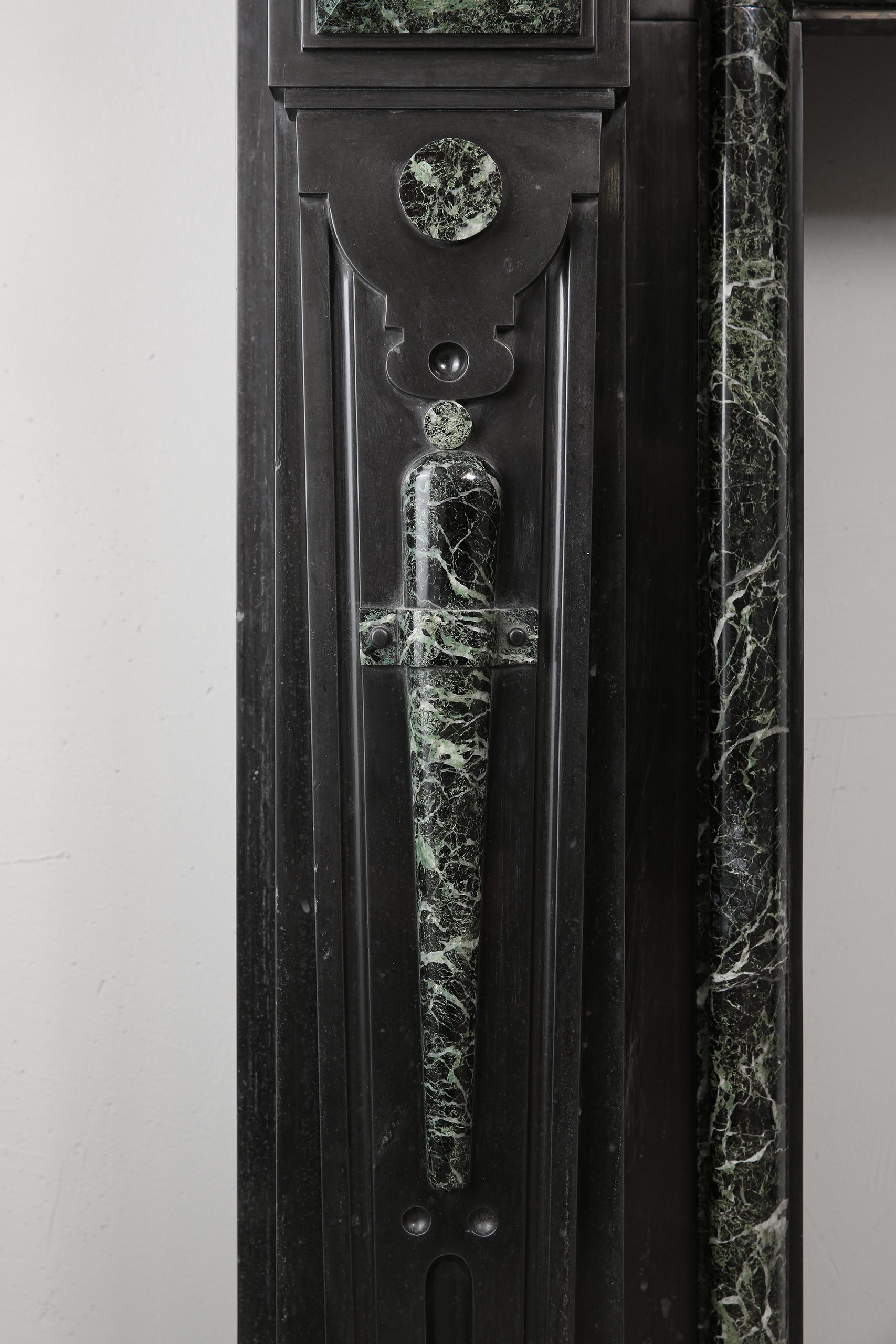 Grand Neoclassical Black and Green Marble Antique Fireplace Surround - Image 15