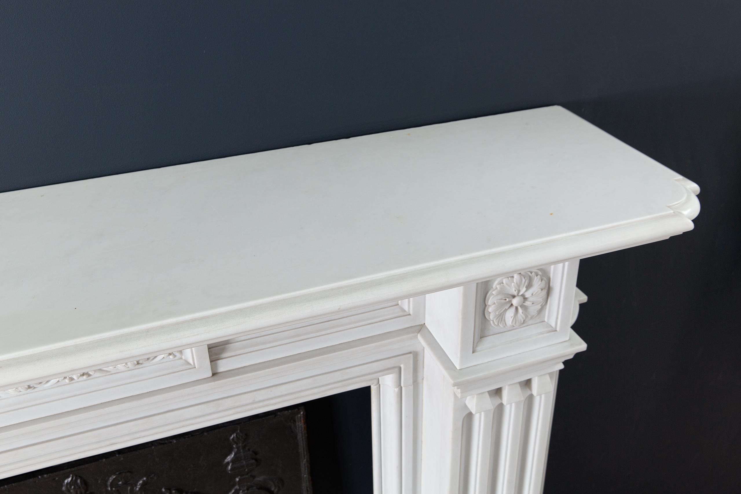 Very Rare Exceptional Statuary Clear White Marble Antique Fireplace Surround - Image 4