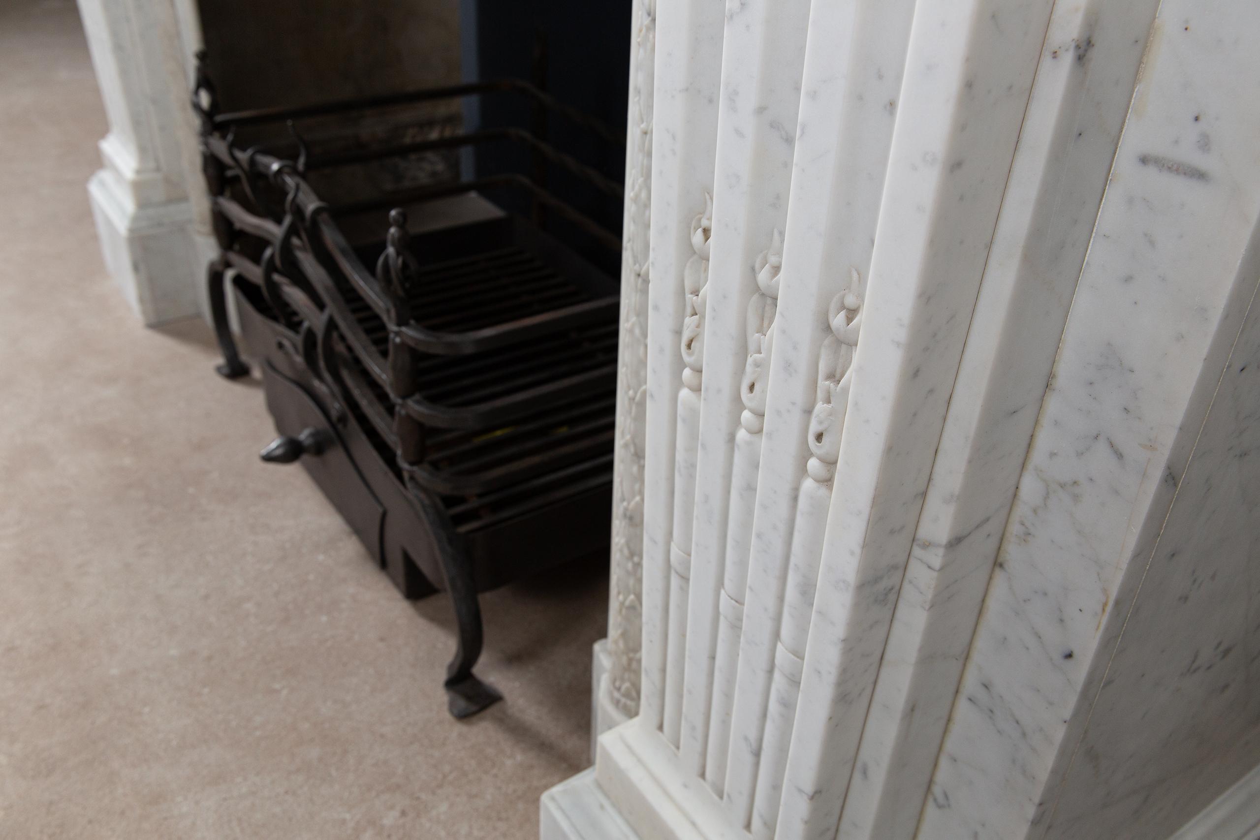 Beautiful French Louis VX Carrara Marble Antique Circulation Fireplace - Image 7