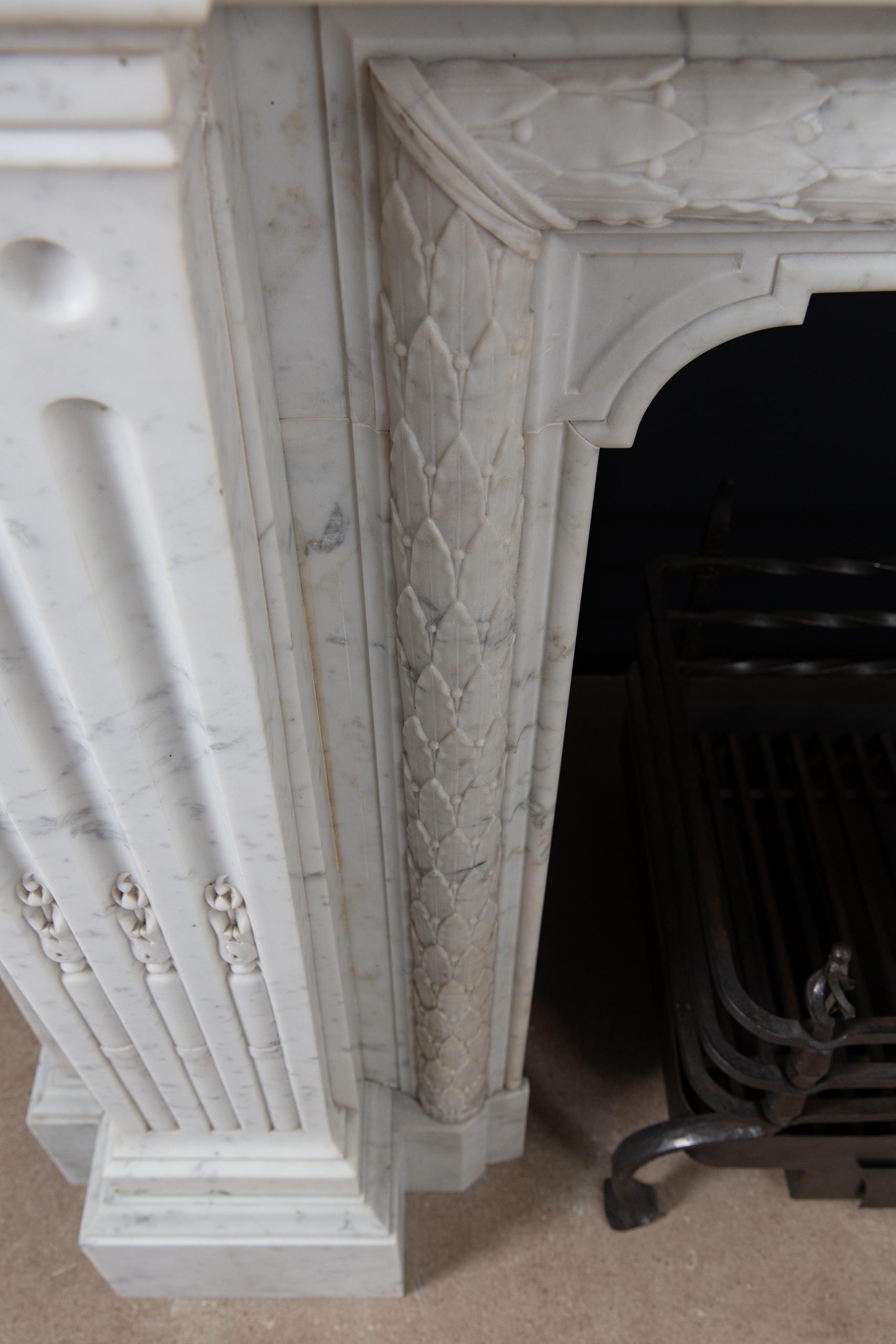 Beautiful French Louis VX Carrara Marble Antique Circulation Fireplace - Image 6