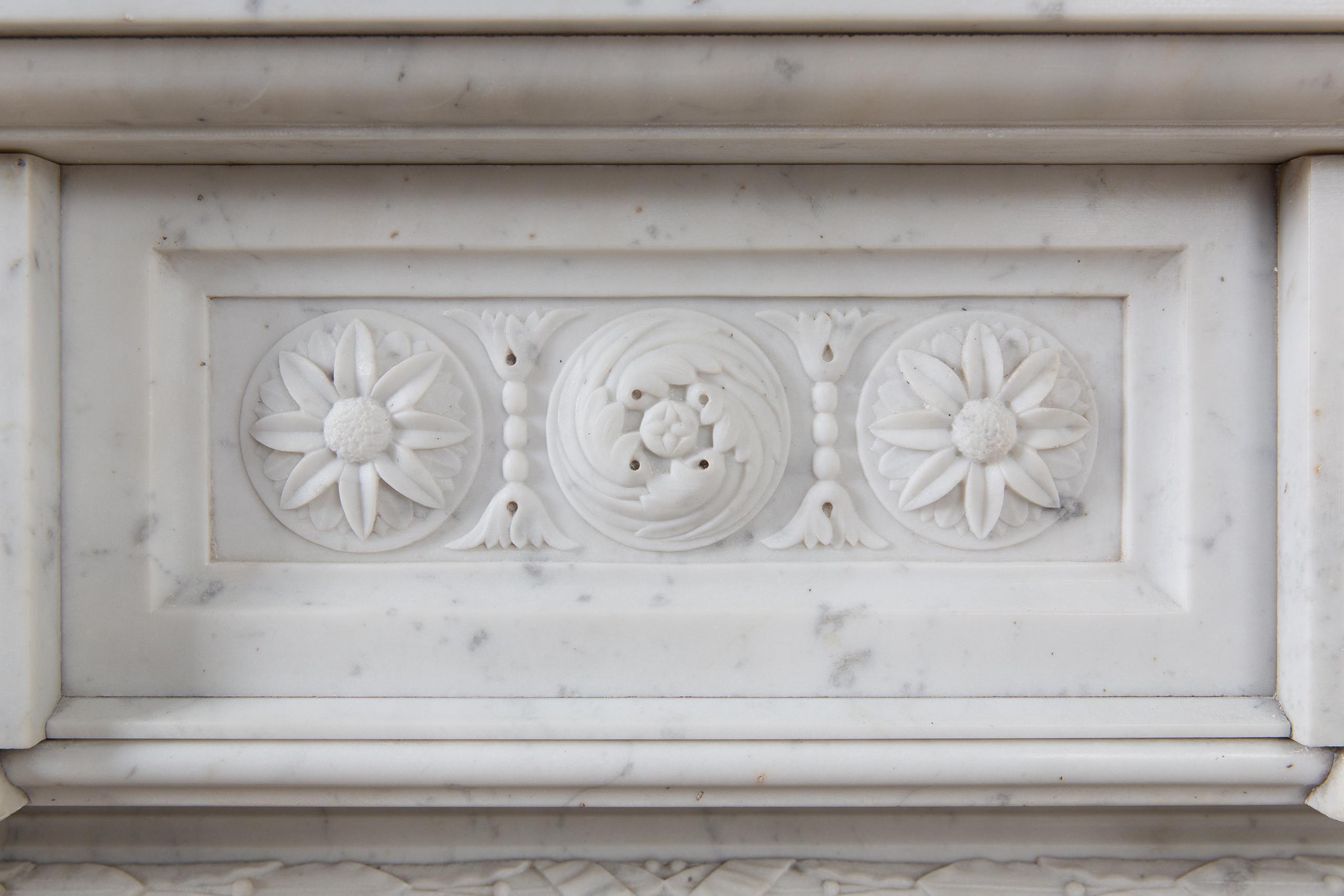 Beautiful French Louis VX Carrara Marble Antique Circulation Fireplace - Image 2