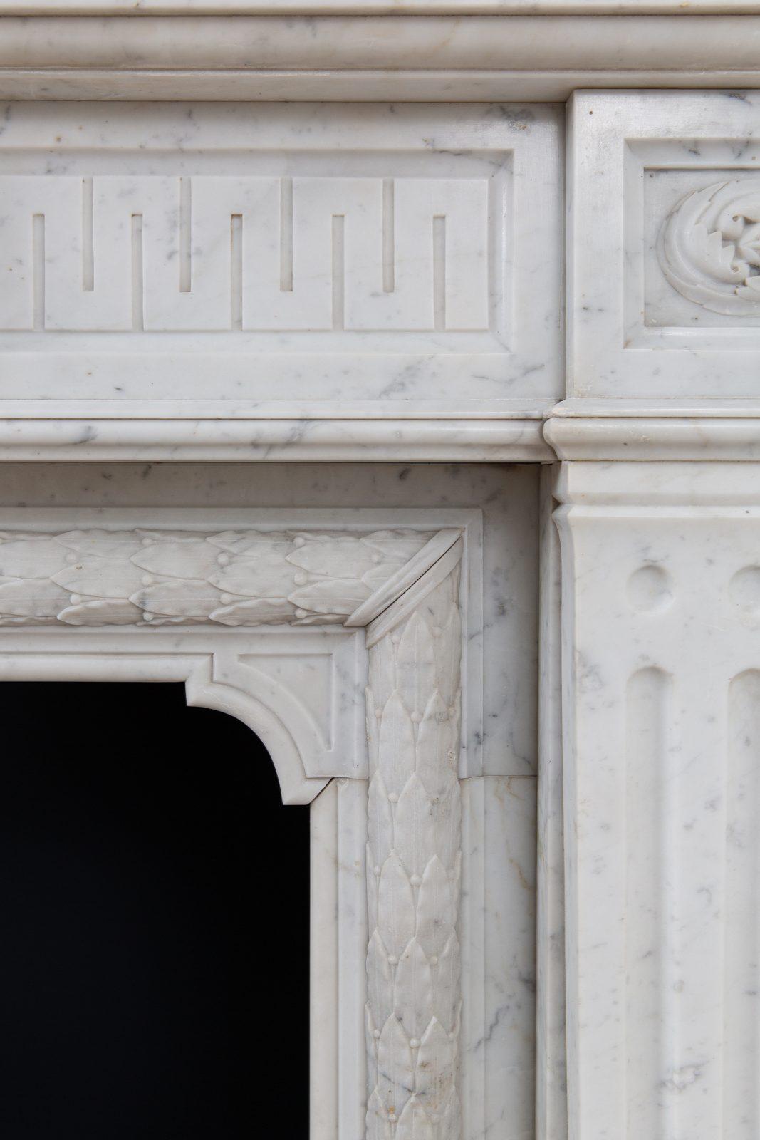 Beautiful French Louis VX Carrara Marble Antique Circulation Fireplace - Image 12