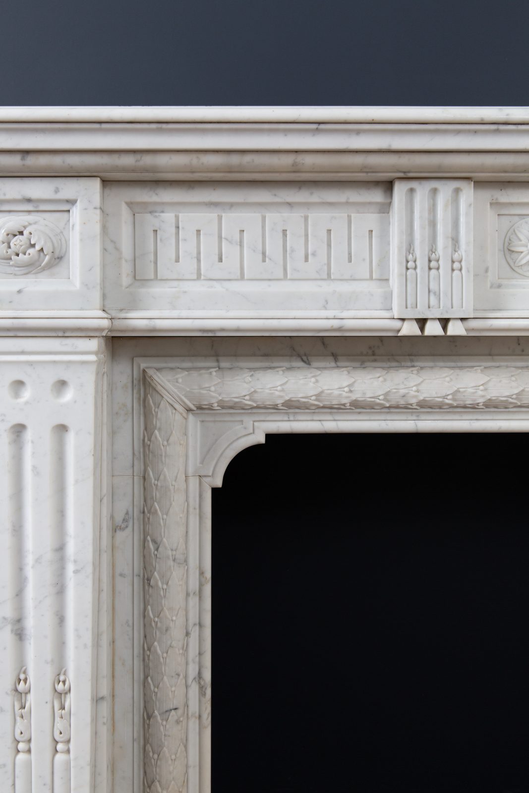 Beautiful French Louis VX Carrara Marble Antique Circulation Fireplace - Image 16