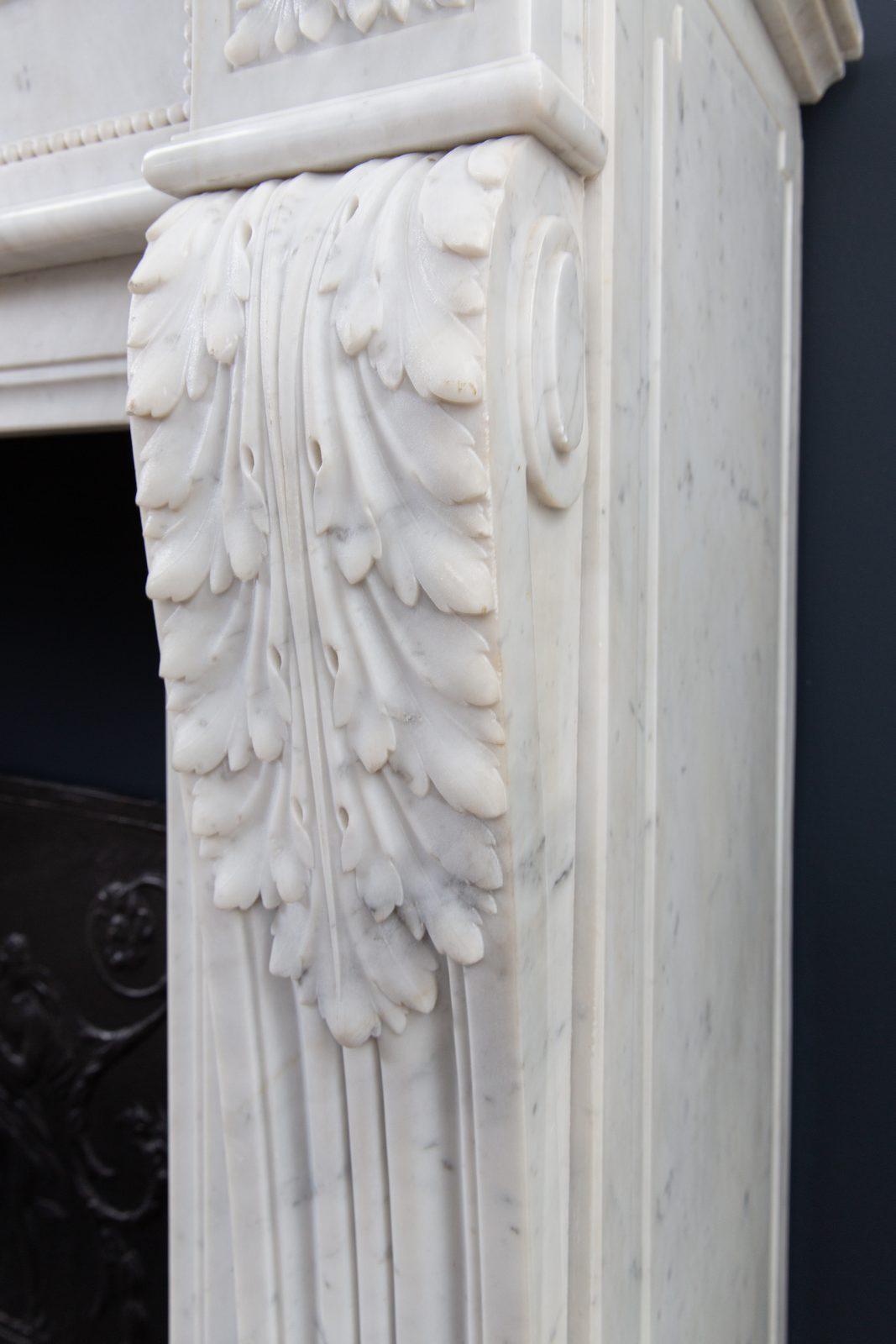 Luxury French  Louis XVI Carrara Marble Antique Fireplace Surround - Image 7