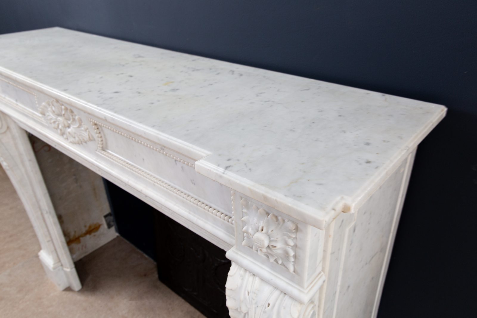 Luxury French  Louis XVI Carrara Marble Antique Fireplace Surround - Image 3
