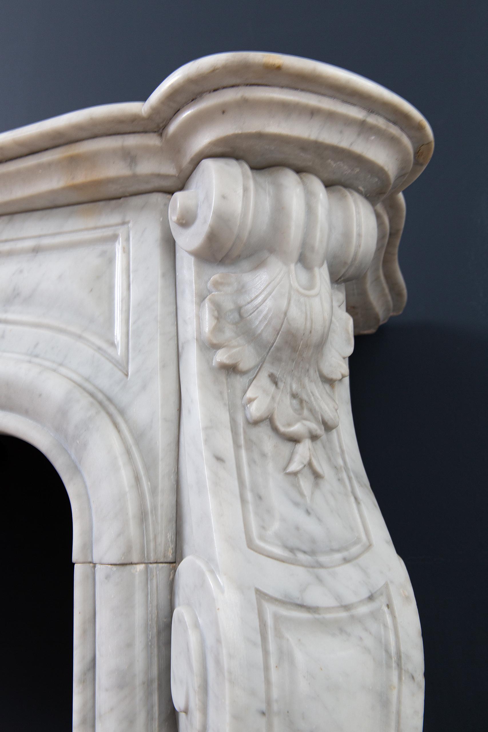 Louis XV Carrara Marble Antique Fireplace Surround - Image 7