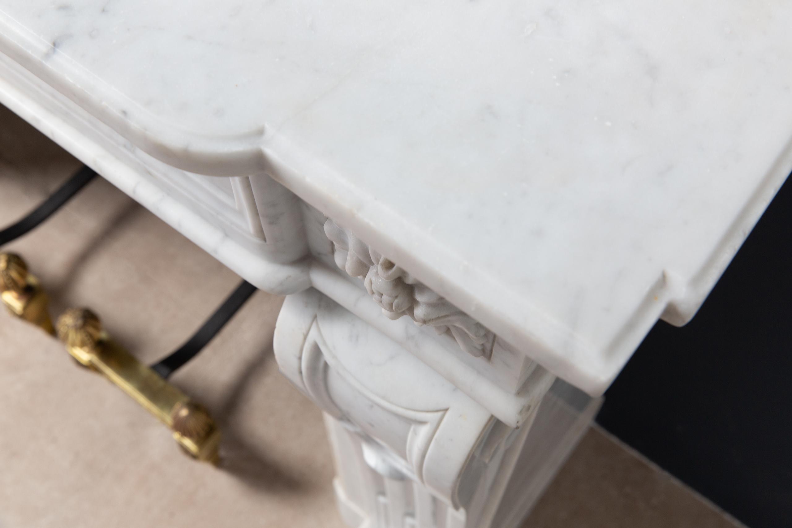 Luxury French  Louis XVI Carrara Marble Antique Fireplace Surround - Image 2