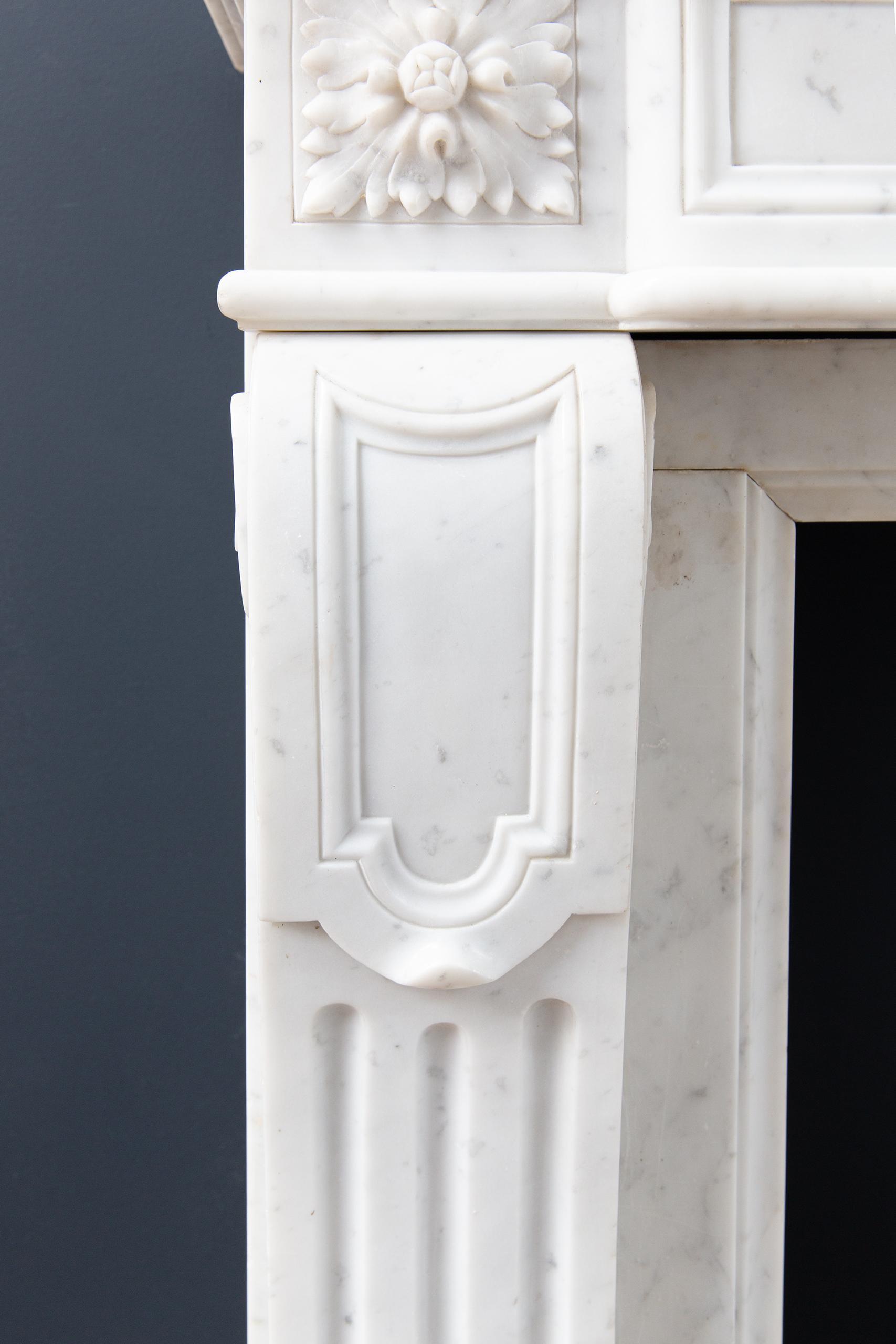 Luxury French  Louis XVI Carrara Marble Antique Fireplace Surround - Image 4