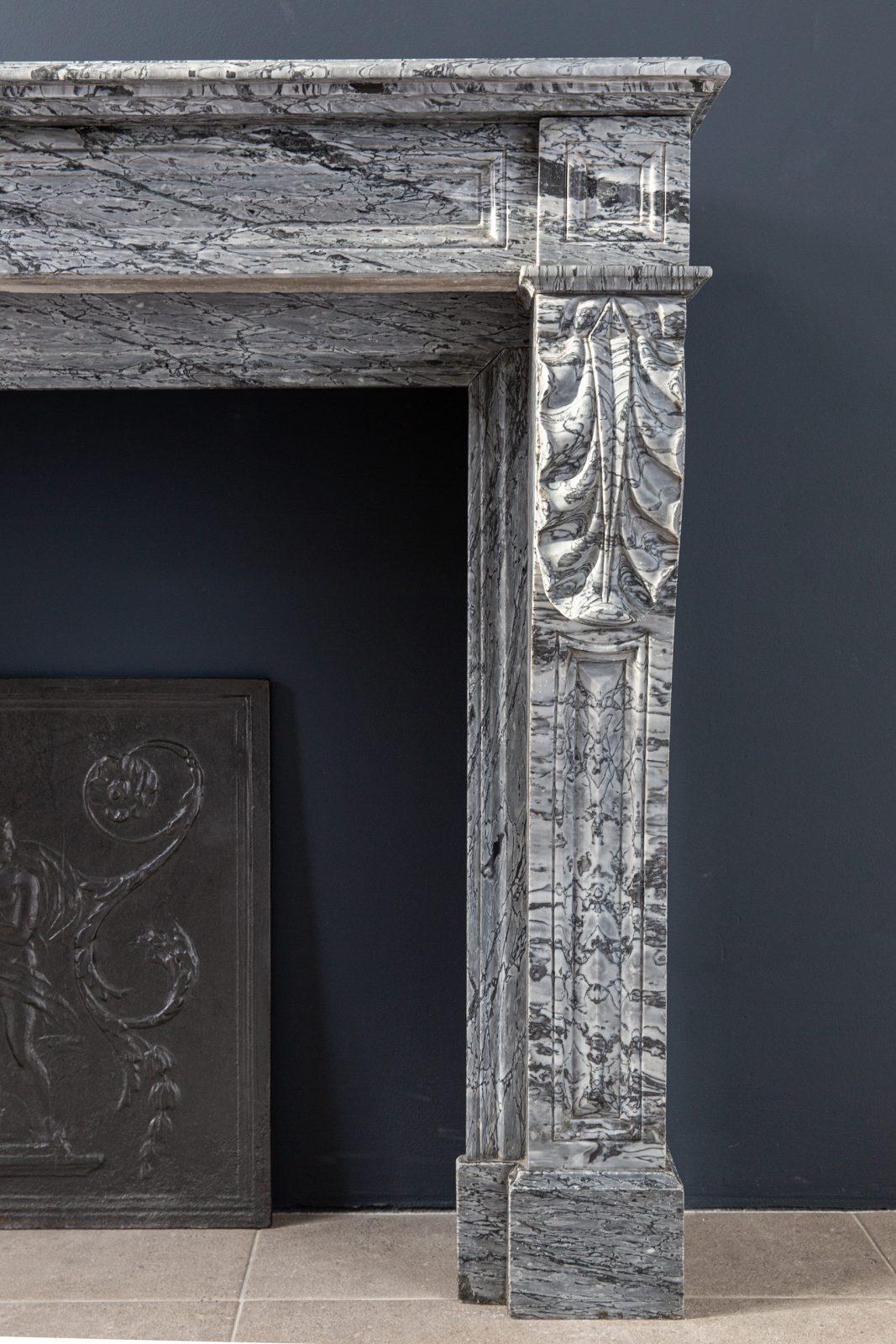 Antique Front Fireplace Gray Marble - Image 4
