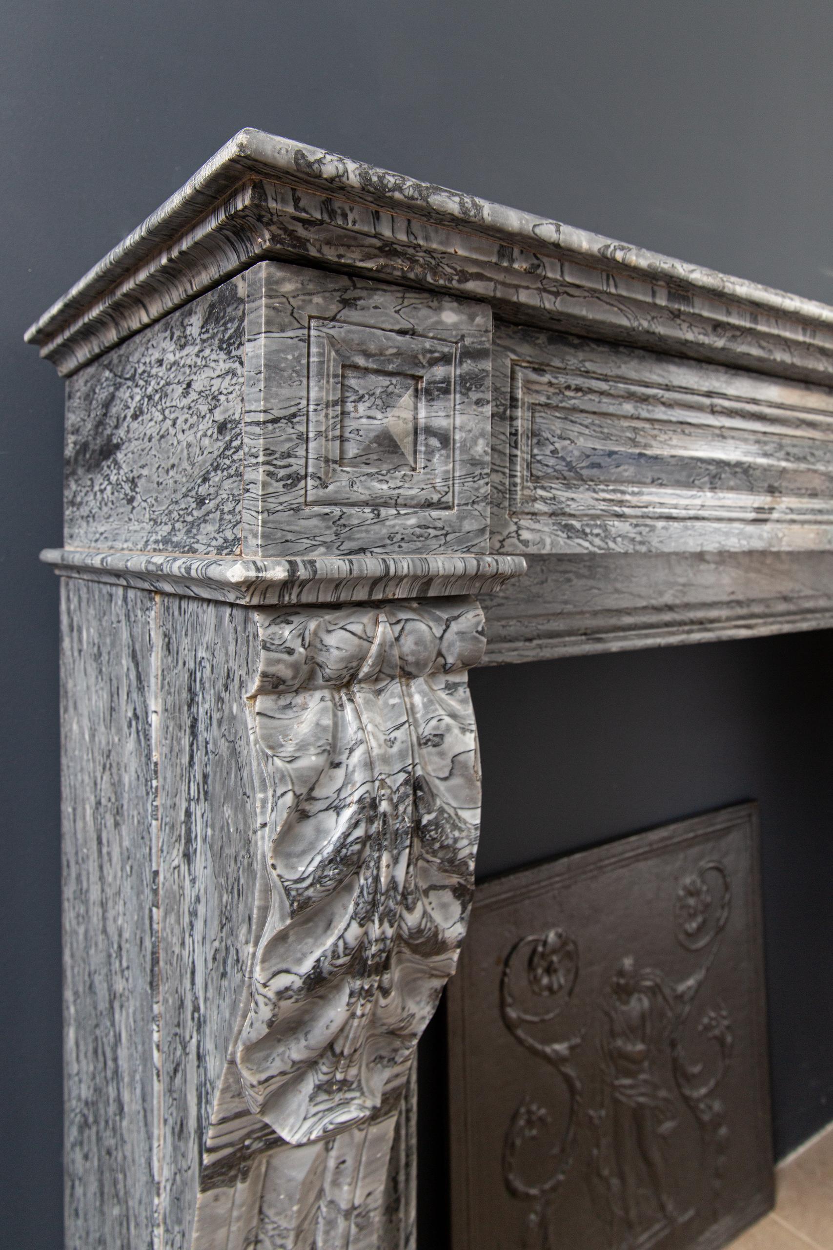 Antique Front Fireplace Gray Marble - Image 13