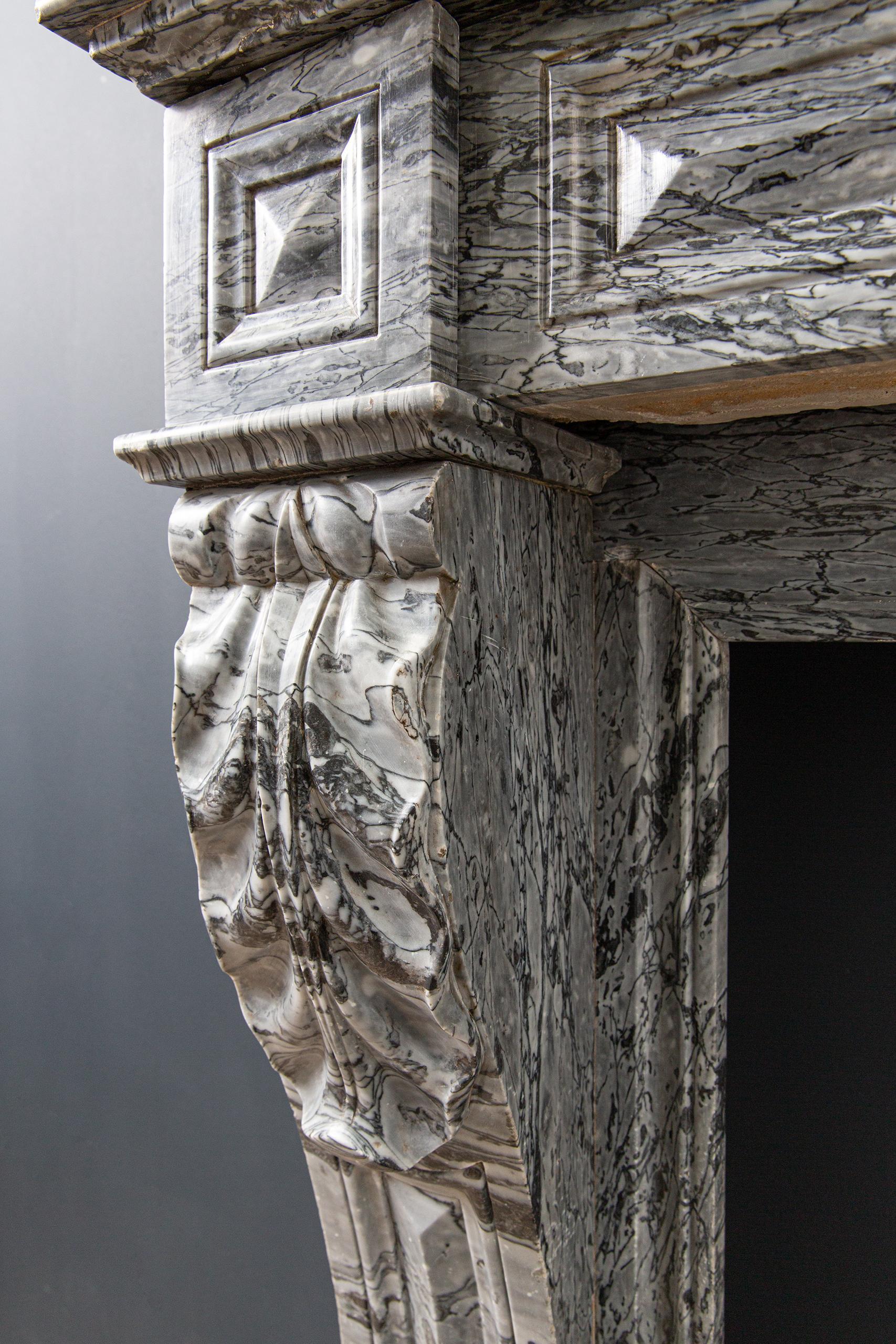 Antique Front Fireplace Gray Marble - Image 11