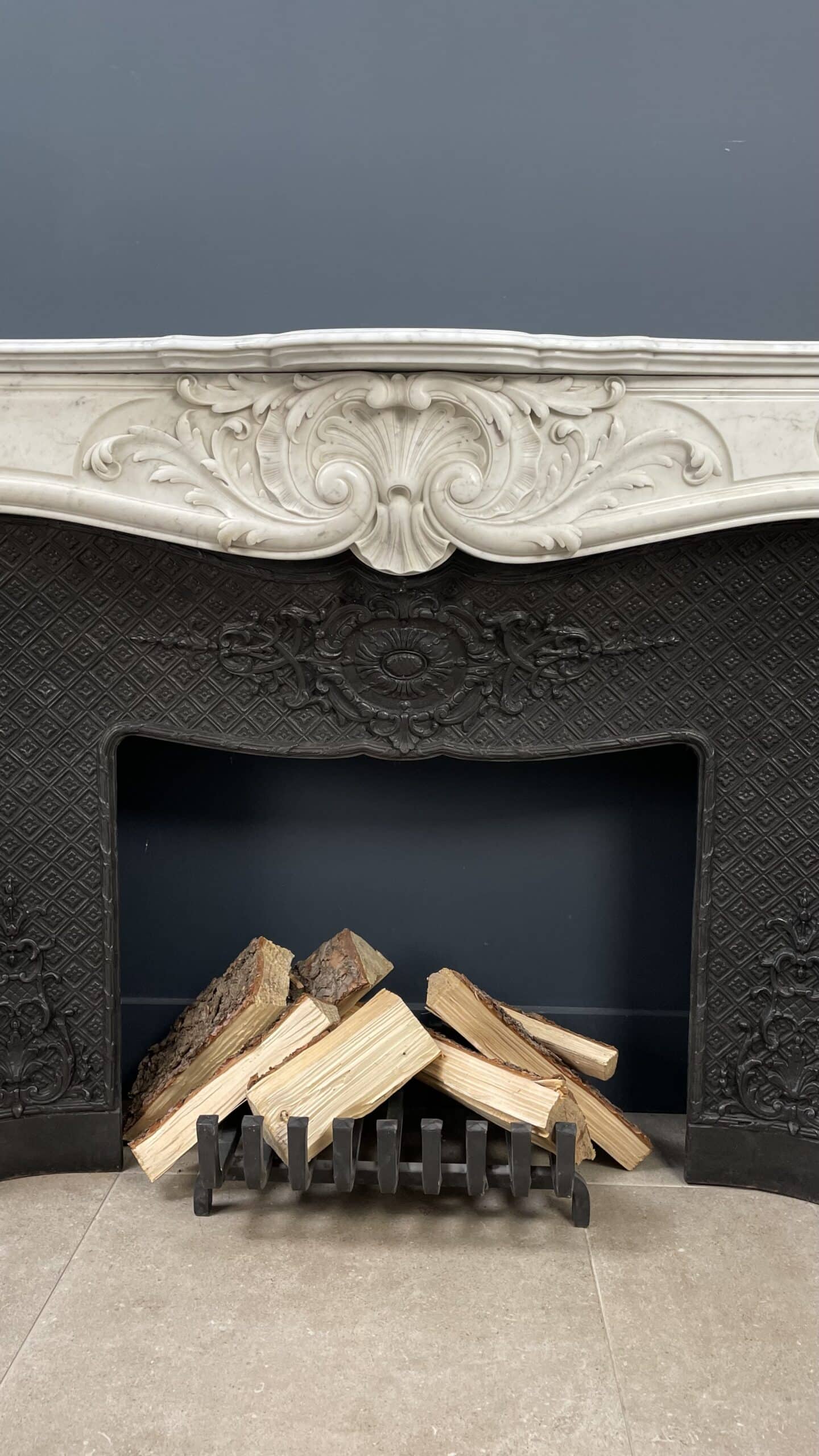 Antique White Fireplace with Inset.